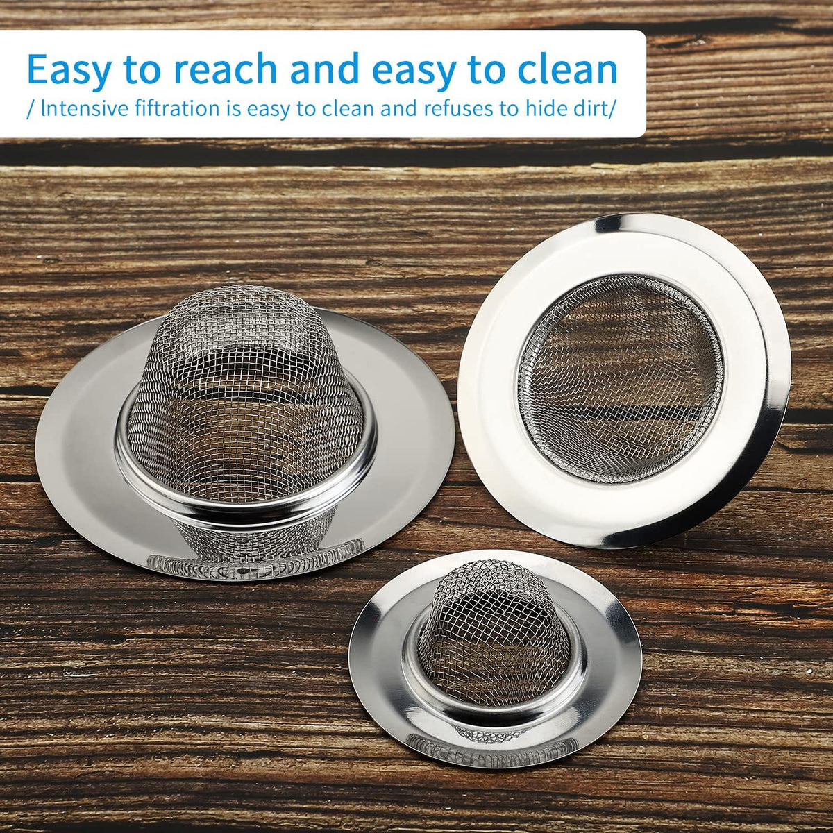 Mesh Sink Strainer Set of 3, MSY BIGSUNNY Stainless Steel Kitchen Sink Strainer Kitchen Drain Strainer with Large Wide Rim(4.5"+3.6"+2.8" Diameter) for Kitchen Sinks