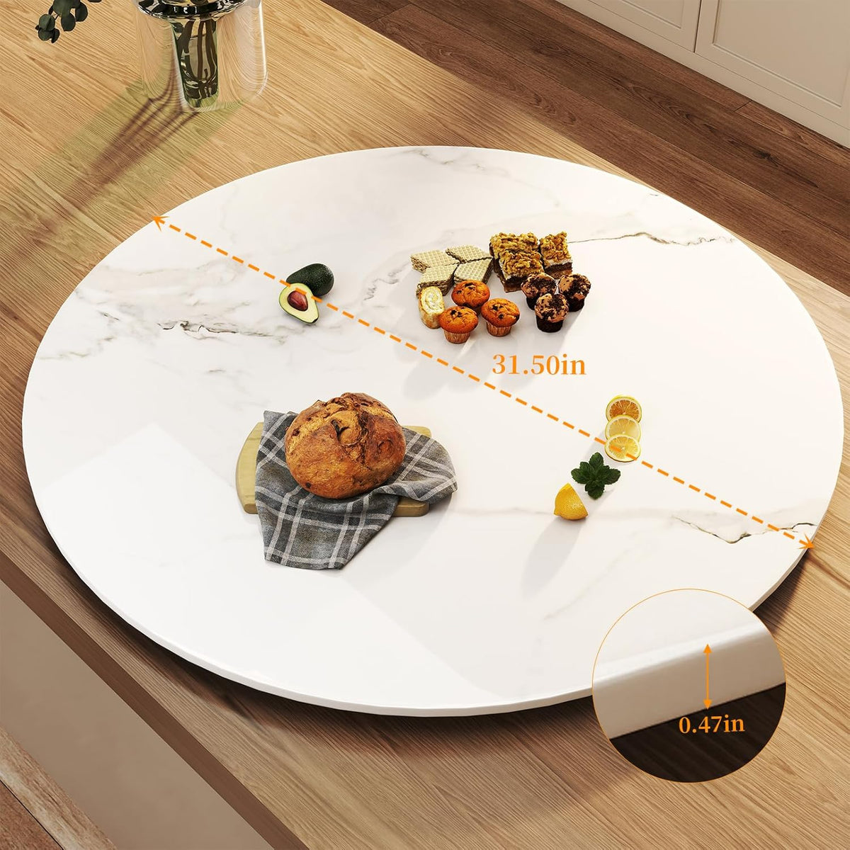 31.5" Lazy Susan for Table Top Sintered Stone Rotating Serving Tray for Dining Table, Kitchen Lazy Susan Organizer Spinning Rotating Food Server Party Centerpieces