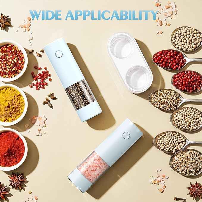Electric Salt and Pepper Grinder Set Automatic Battery Pepper Mill Shakers Adjustable Coarseness Upgraded Larger Capacity with Led Home and Kitchen Appliances Birthday Gifts for Women Mom
