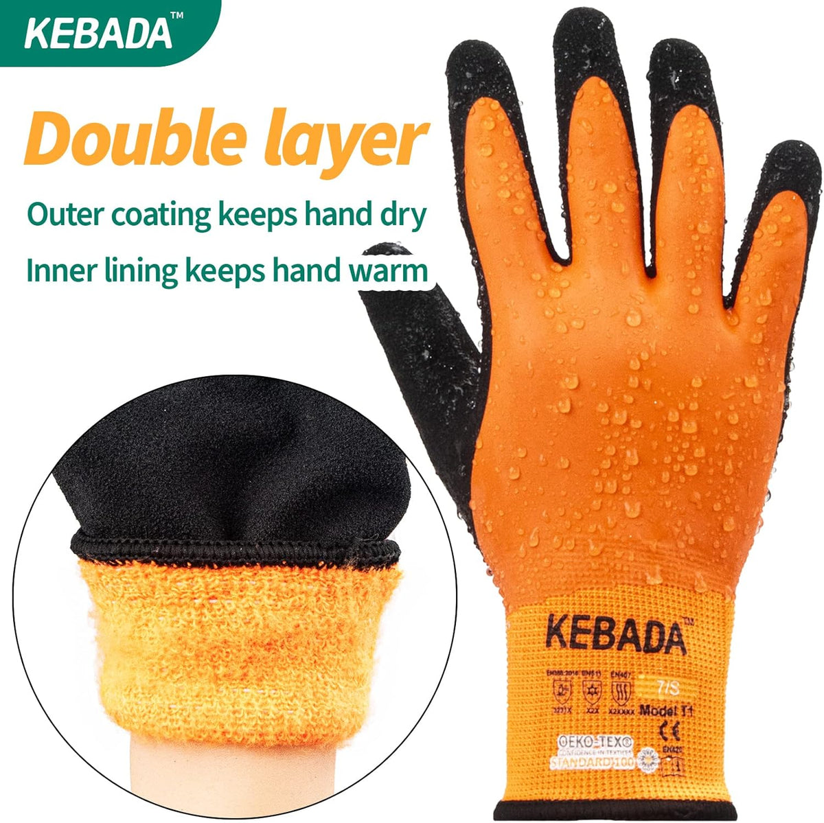 Kebada T1 Waterproof Winter Work Gloves for Men and Women,Insulated Work Gloves for Men Cold Weather,Warm Freezer Gloves Large