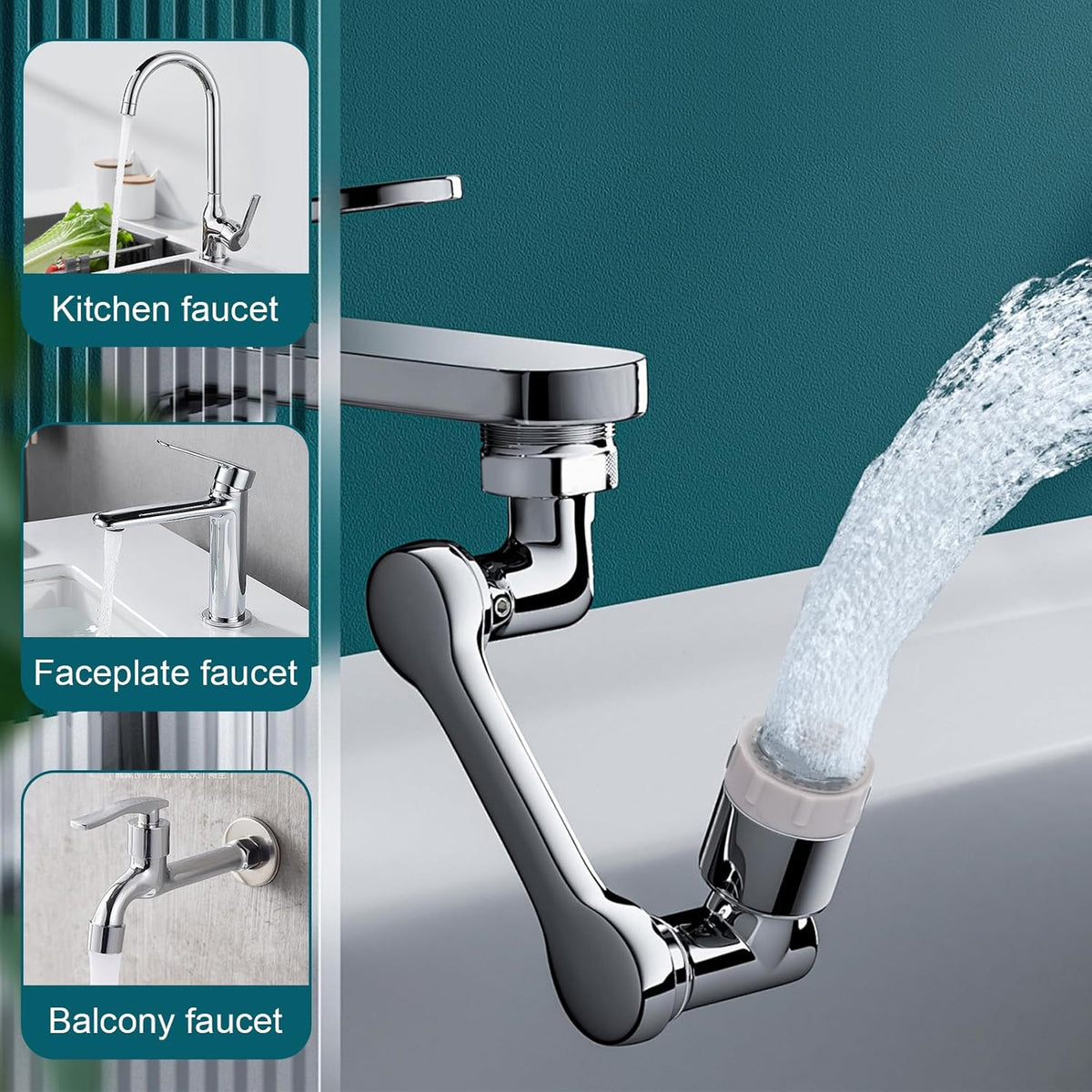 Faucet extender 1080 ° rotation, faucet extender, rotating robotic arm, suitable for bathrooms and kitchens, with 2 water flow modes for washing eyes/hair/face (Black)