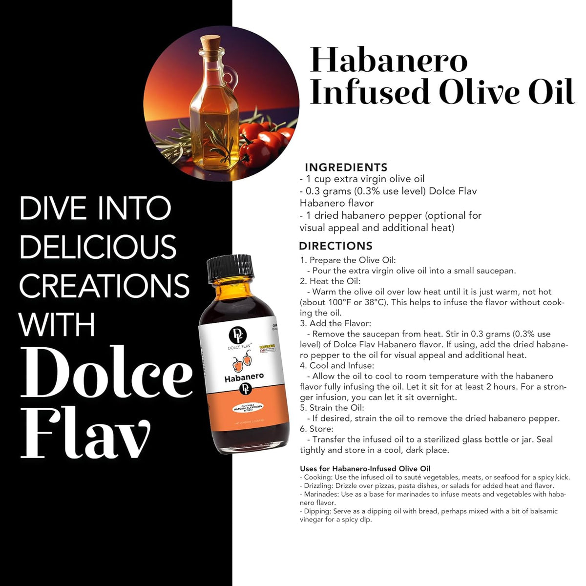 Dolce Flav Natural Habanero Extract (Oil-Soluble) 8 oz – Kosher, Sugar-Free, Concentrated Spicy Habanero Flavoring for Savory Dishes, Sauces & Confections, Includes Measured Dropper