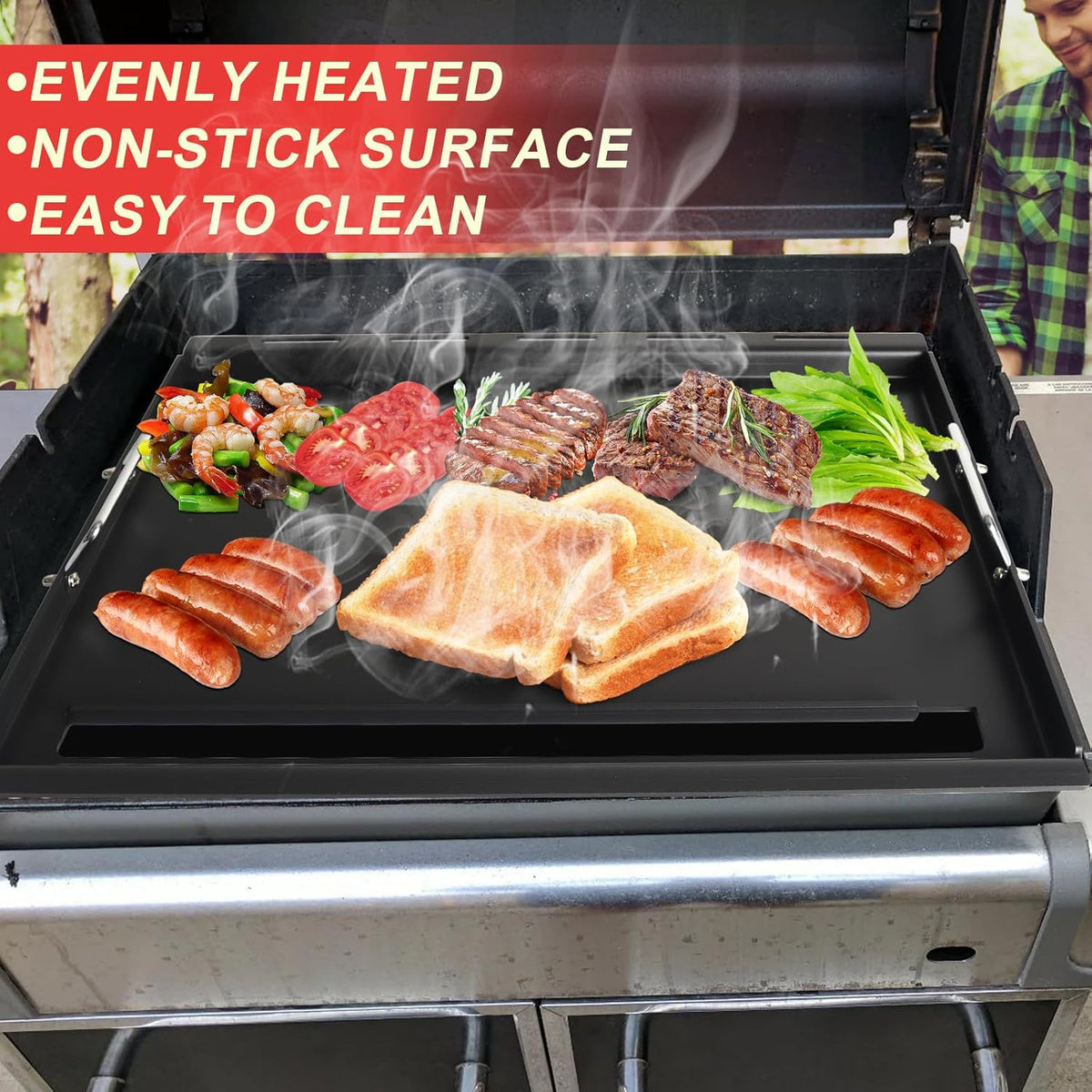 DcYourHome 7524 Griddle Insert for Weber Gas Grill Genesis 300 Griddle Genesis E310 S310 S320 E320 S330 EP320 EP310 EP330 Parts, Carbon Steel Full-Size Flat Top Griddle Plate with Handles, Heavy Steel