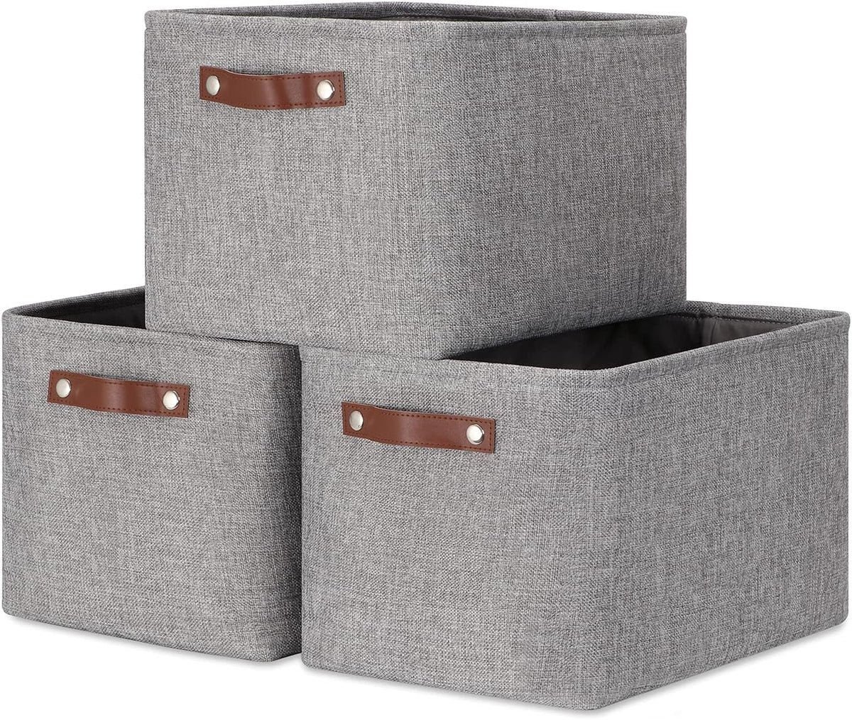 DULLEMELO Medium Storage Baskets for Organizing, Rectangular Fabric Storage Bins Collapsible, Perfect for Shelves, Closets, Nursery, Home, Office, Empty Gift Baskets (3-Pack,Grey)