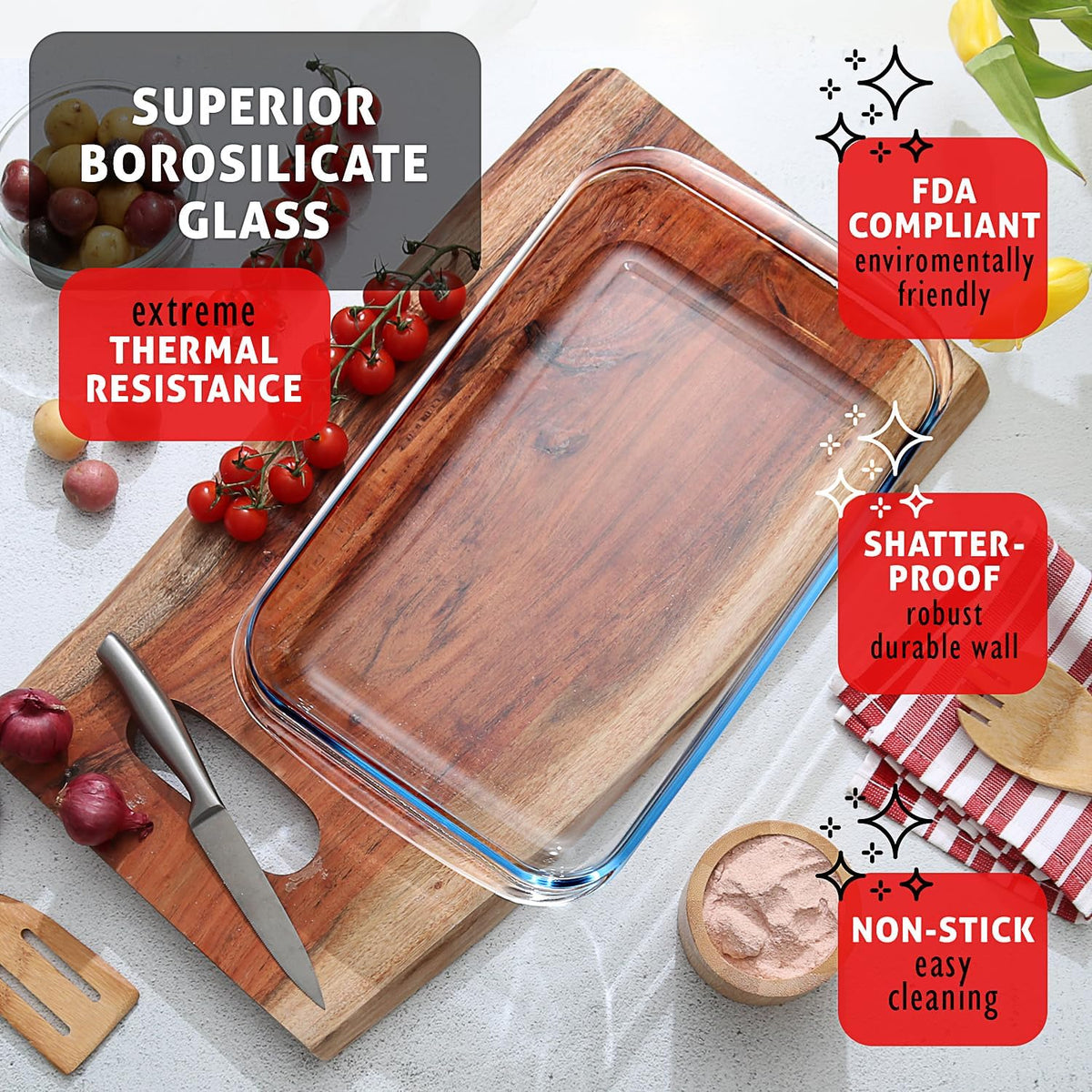 Nestl 8pc Glass Baking Dishes for Oven, Glass Food Storage Containers with Lids, Leakproof Casserole Dishes for Oven with Lid, Cooking, Microwave Oven Freezer Safe Bakeware, 9x13 Lasagna Pan Black