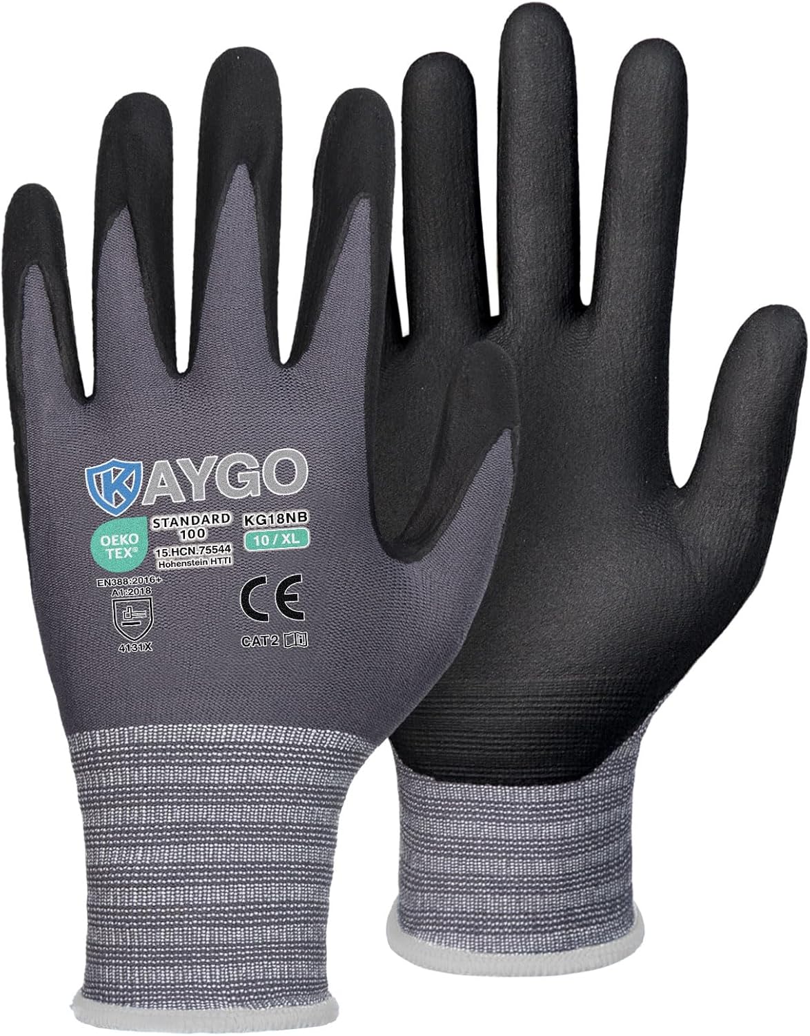 KAYGO Safety Work Gloves MicroFoam Nitrile Coated, 3 Pairs KG18NB,Seamless Knit Nylon Glove for Men and Women, Ideal for Automotive,Warehouse,Construction (X-Large,Gray)