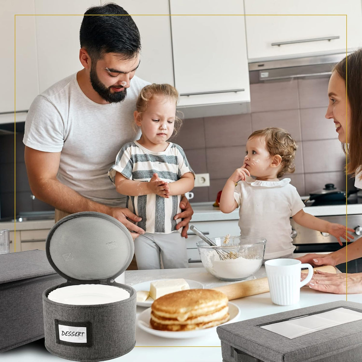 Homelux Theory 2pc Dessert Storage with Lid, Hard Shell China Storage Containers, Heavy Duty Dinnerware Storage Box with 24 Felt Pads and Thick Surface for Dishes and Dinner Plate, Move Out Essentials