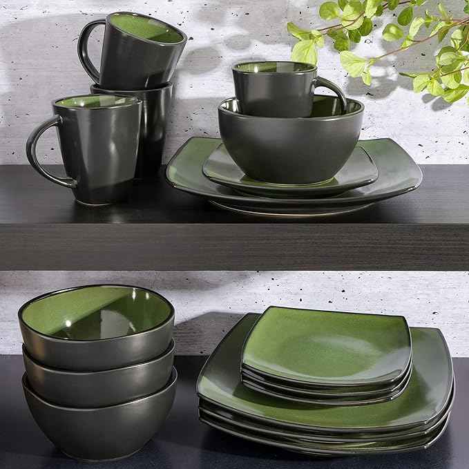 Gibson Elite Soho Lounge 16 Piece Dinnerware Set, Green
