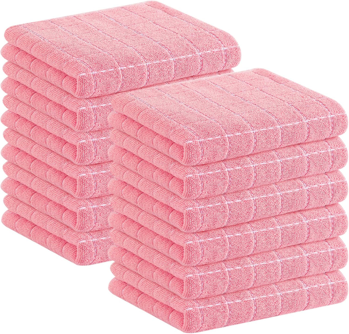 Homaxy 100% Cotton Terry Kitchen Towels(Pink, 13 x 28 inches), Checkered Designed, Soft and Super Absorbent Dish Towels, 12 Pack