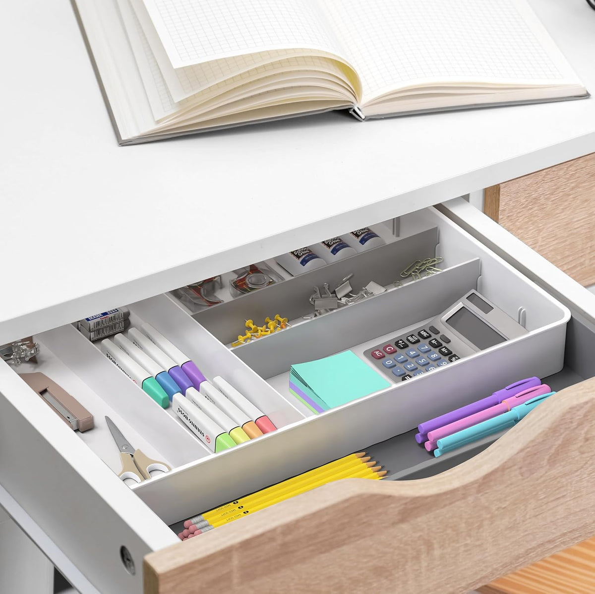 Simple Houseware Expandable Kitchen Drawer Flatware Organizer, Gray/White