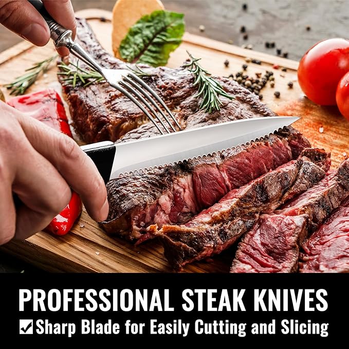 HIWARE 48-Piece Silverware Set with Steak Knives for 8, 18/8 Stainless Steel Flatware Cutlery Set For Home Kitchen Restaurant Hotel, Kitchen Utensils Set, Mirror Polished, Dishwasher Safe