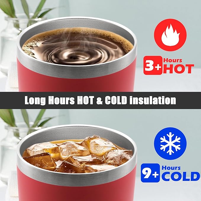 20 oz Tumbler Coffee Travel Tumblers Bulk with Lid Stainless Steel Double Wall Vacuum Insulated Mug Powder Coated Cups fit Car Cupholder for Hot and Cold - Red, 8Pack