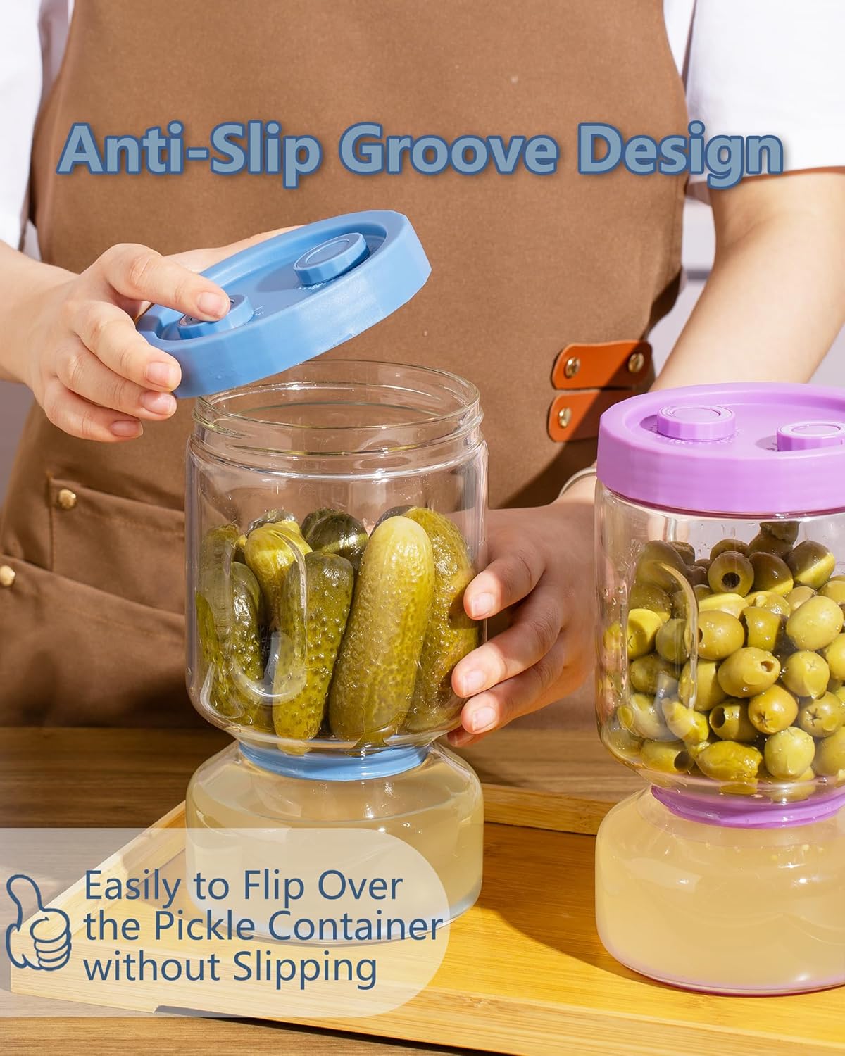ZENS Pickle and Olive Hourglass Jar with Strainer Flip for Pickle Juice Separator from Wet and Dry, Leak-proof Airtight Container Pickling Jars for Dill Sliced Storage, Gifts for Mom