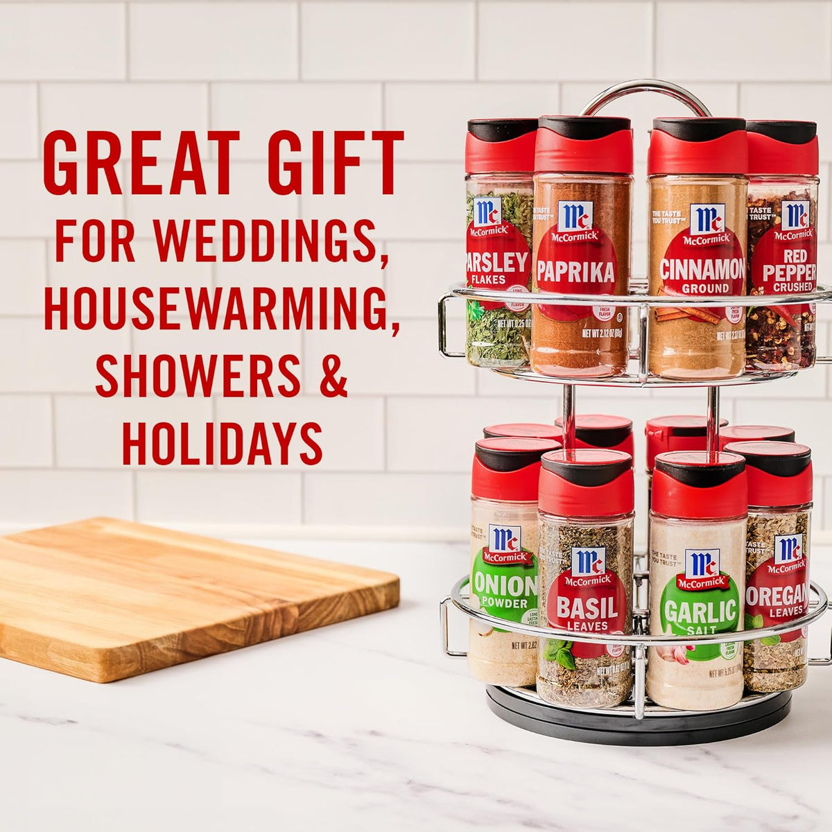 McCormick Spice Rack, Two Tier Chrome, Featuring 16 Herbs & Spices for Everyday Cooking, Great Gift for Housewarming, Wedding & Bridal Shower, 26.09 oz