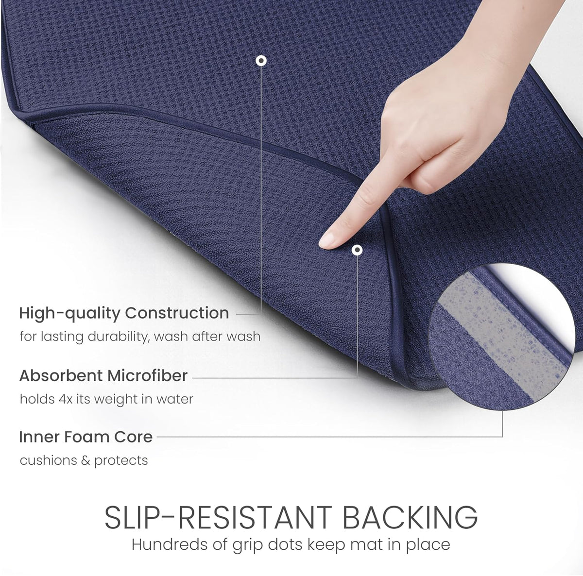Bellemain XXL Dish Mat Microfiber Dish Drying Mat, Super absorbent (Navy, 17" x 24")