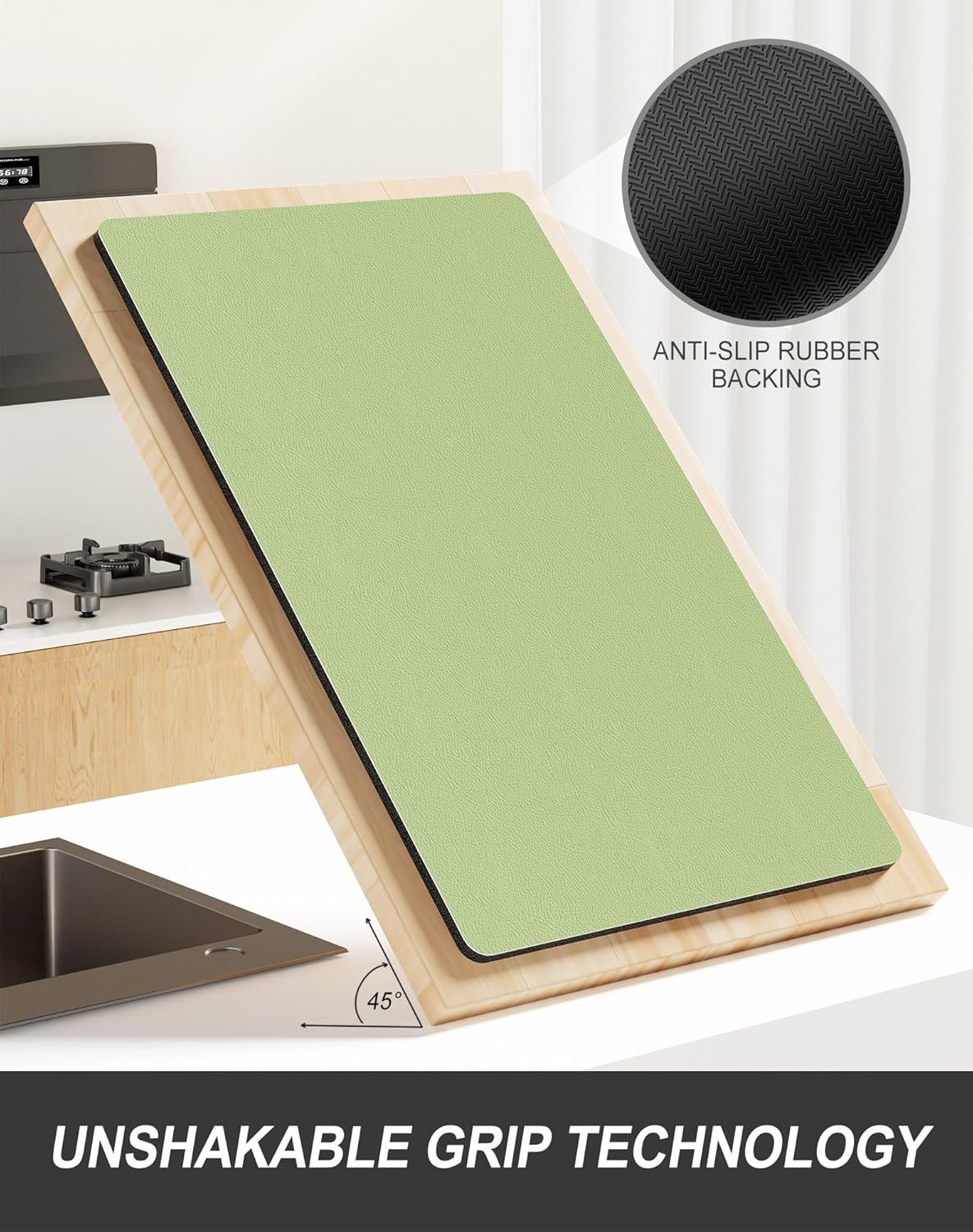 Rnivvi Dish Drying Mat for Kitchen Counter, XL 15 x 24" Super Absorbent Drainer Pad Easy Clean Dish Rack Pad, Non-Slip Heat Resistant Coffee Bar Mat for Coffee Machine Station Accessories Decor, Green