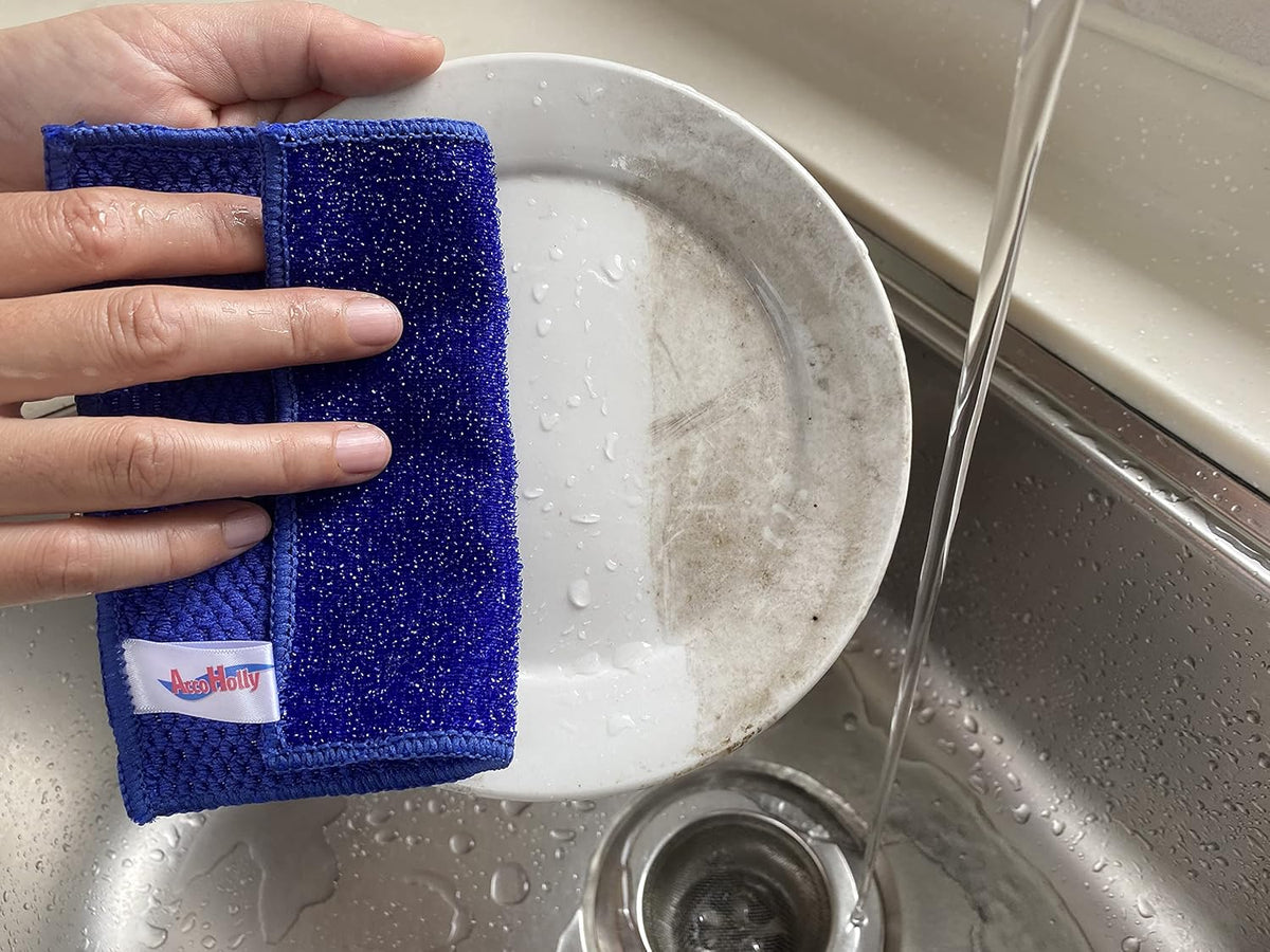 24 Pack Microfiber Scrub Dish Cleaning Cloth, Non-Scratch, Reusable & Durable for Pan Pot Dish Cooktop Stovetop Counter Kitchen Household, Machine Washable, 6 x 6 Inch, Orange, Blue & Green Assorted