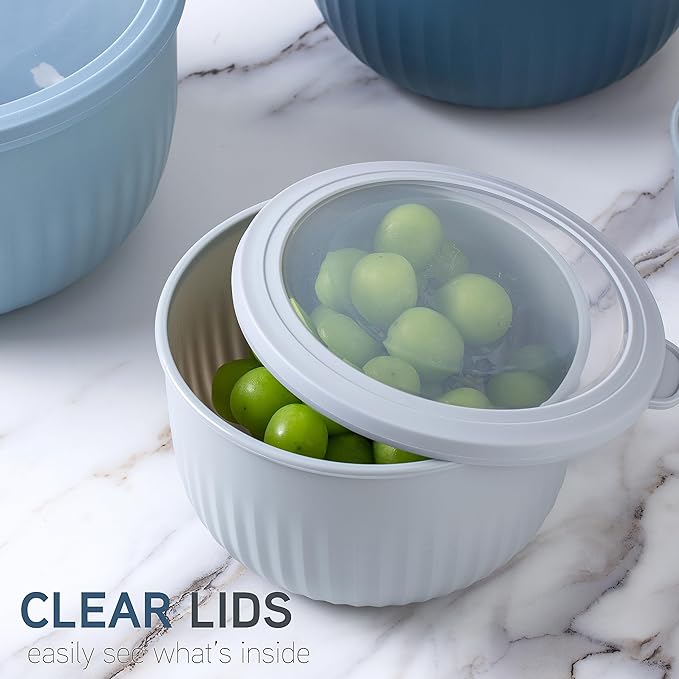 COOK WITH COLOR Prep Bowls with Lids- Wide and Deep Nesting Plastic Small Mixing Bowl Set with Lids, 12 Piece Set - Deep Bowls, Blue/Grey
