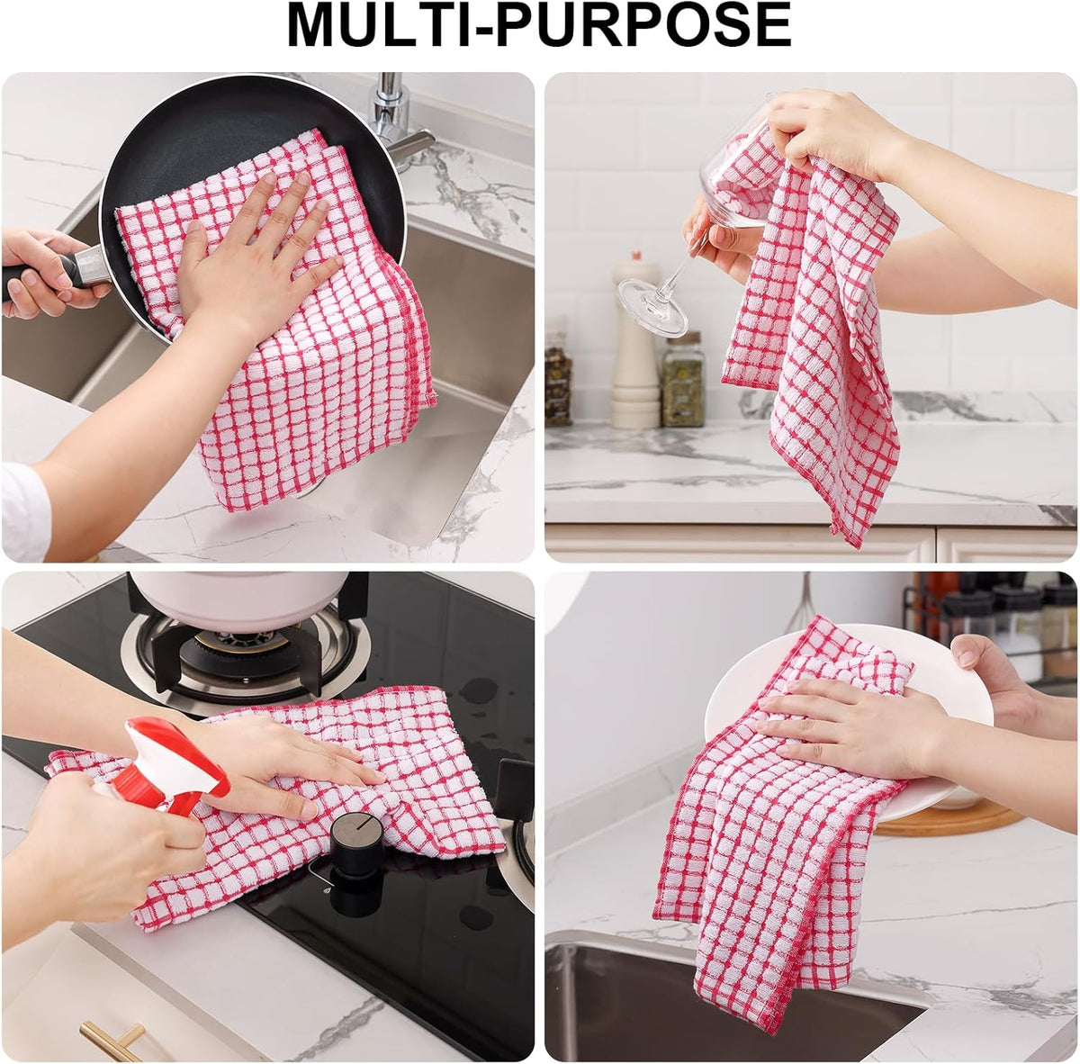 Kitinjoy Cotton 12 Pack Terry Kitchen Towels, 16 x 25 Inches Super Soft and Absorbent Dish Towels, Quick Drying Hand Towels for Kitchen Drying, Multiple Colour