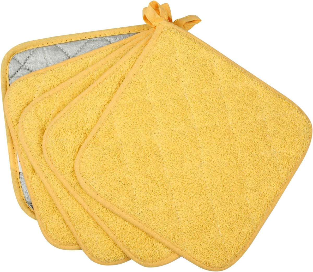 100% Cotton Kitchen Everyday Basic Terry Pot Holder Heat Resistant Coaster Potholder for Cooking and Baking Set of 5 Yellow