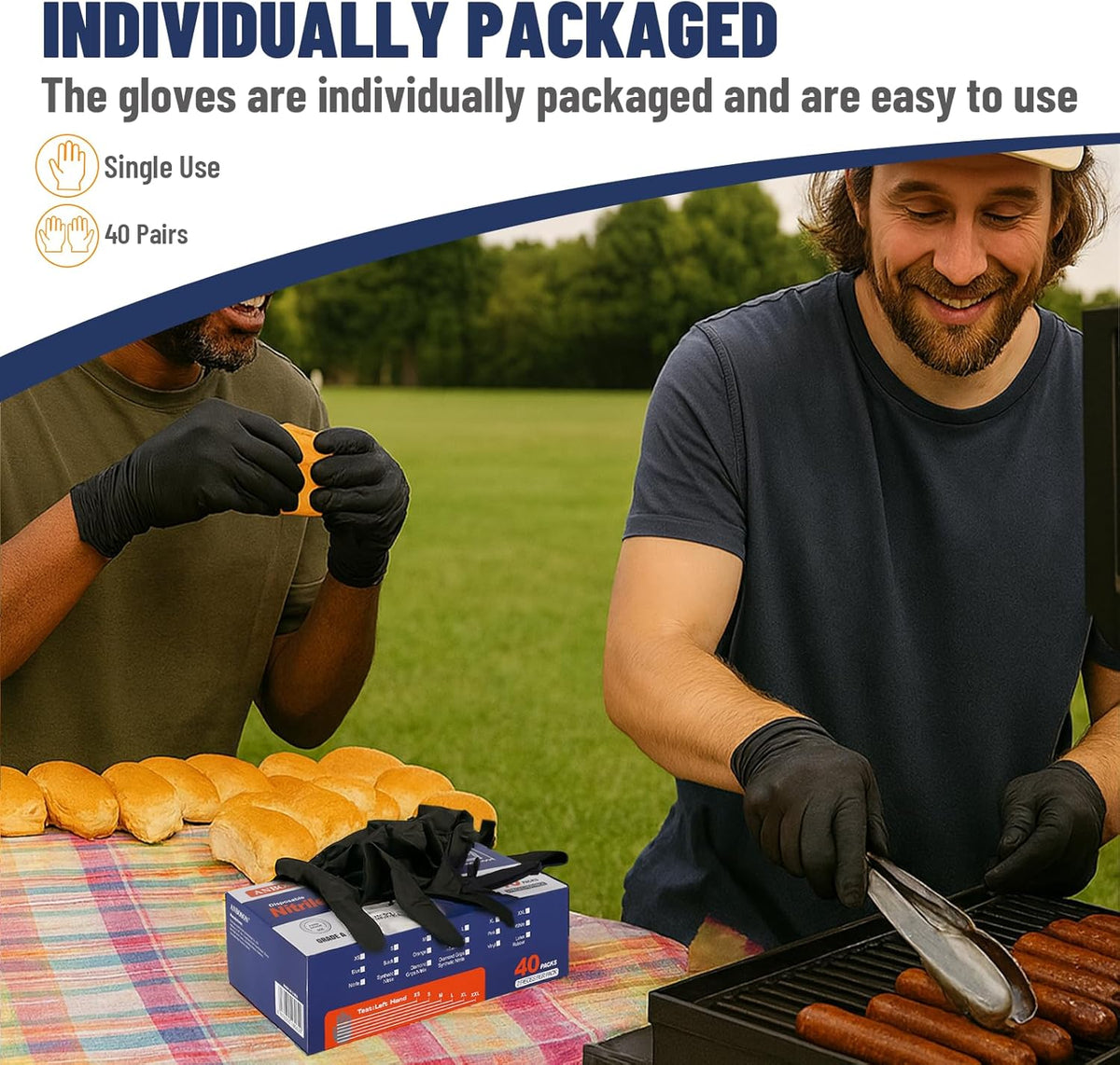 Disposable Nitrile Gloves 5mil, Individually Wrapped 40 Pairs (80 Gloves), Latex Free, Powder Free, Strong Durable Gloves for Food Prep, Cleaning, Automotive, Industrial, Travel Use X-Large