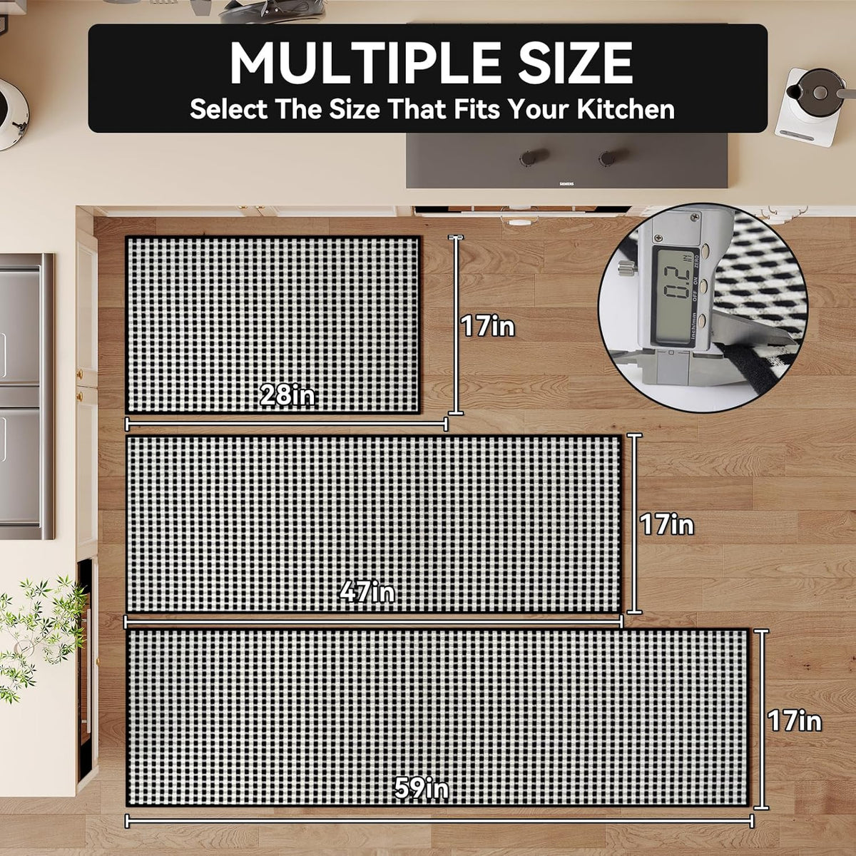 Kitchen Runner Rugs Non Slip Washable, Super Absorbent Soft Chenille Braided Kitchen Mats for Floor Rubber Backing Sink Mat Standing Hallway Floor Mat, Easy Clean, Black 17"x59"