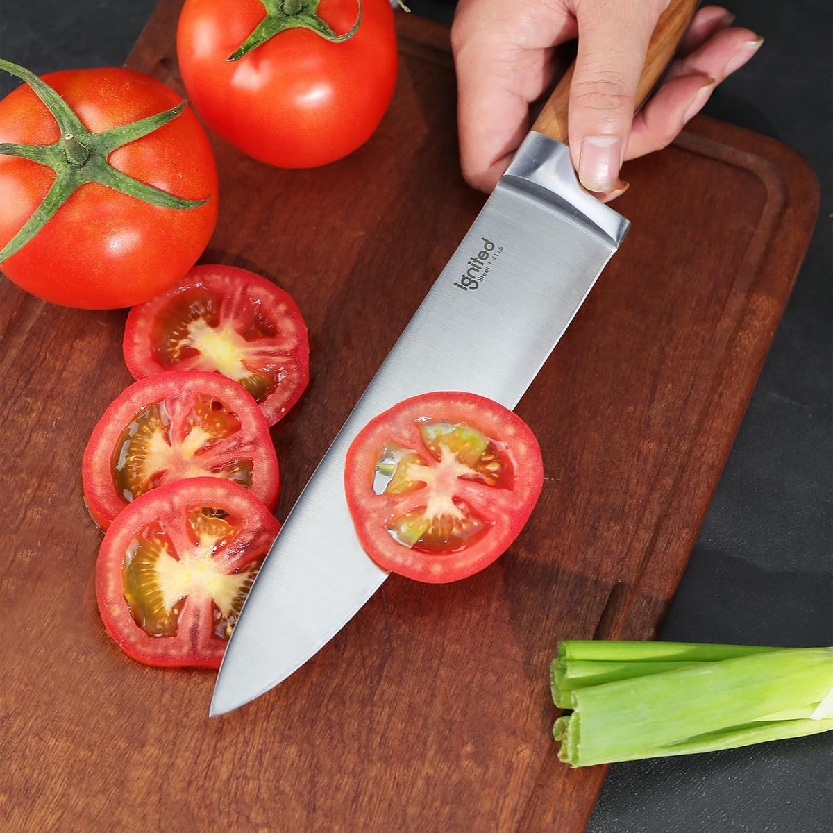 8 Inch Chef Knife, 1.4116 German High Carbon Steel Chef's Knife, Chefs Knife with Ergonomic Olive Wood Handle, Professional Full Tang Kitchen Knife with Gift Box