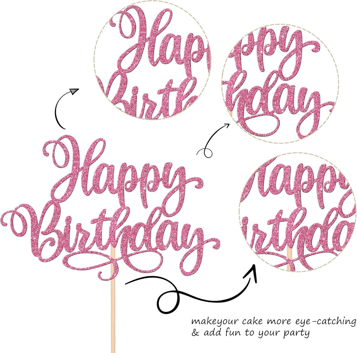 ZHUOWEISM 1 PCS Happy Birthday Cake Topper Glitter Happy Birthday Cake Pick for Celebrating Happy Birthday Anniversary Party Cake Decorations Supplies Pink