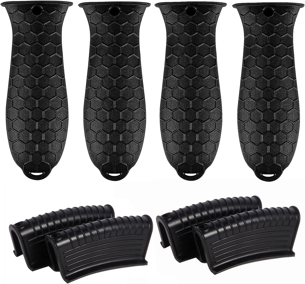 8 Pcs Non-Slip Silicone Hot Handle Holder & Assist Grips, Potholder for Cast Iron Skillets, Heat Resistant Handle Cover Sleeve for Frying Pans, Casserole, Cookware Handles, Black