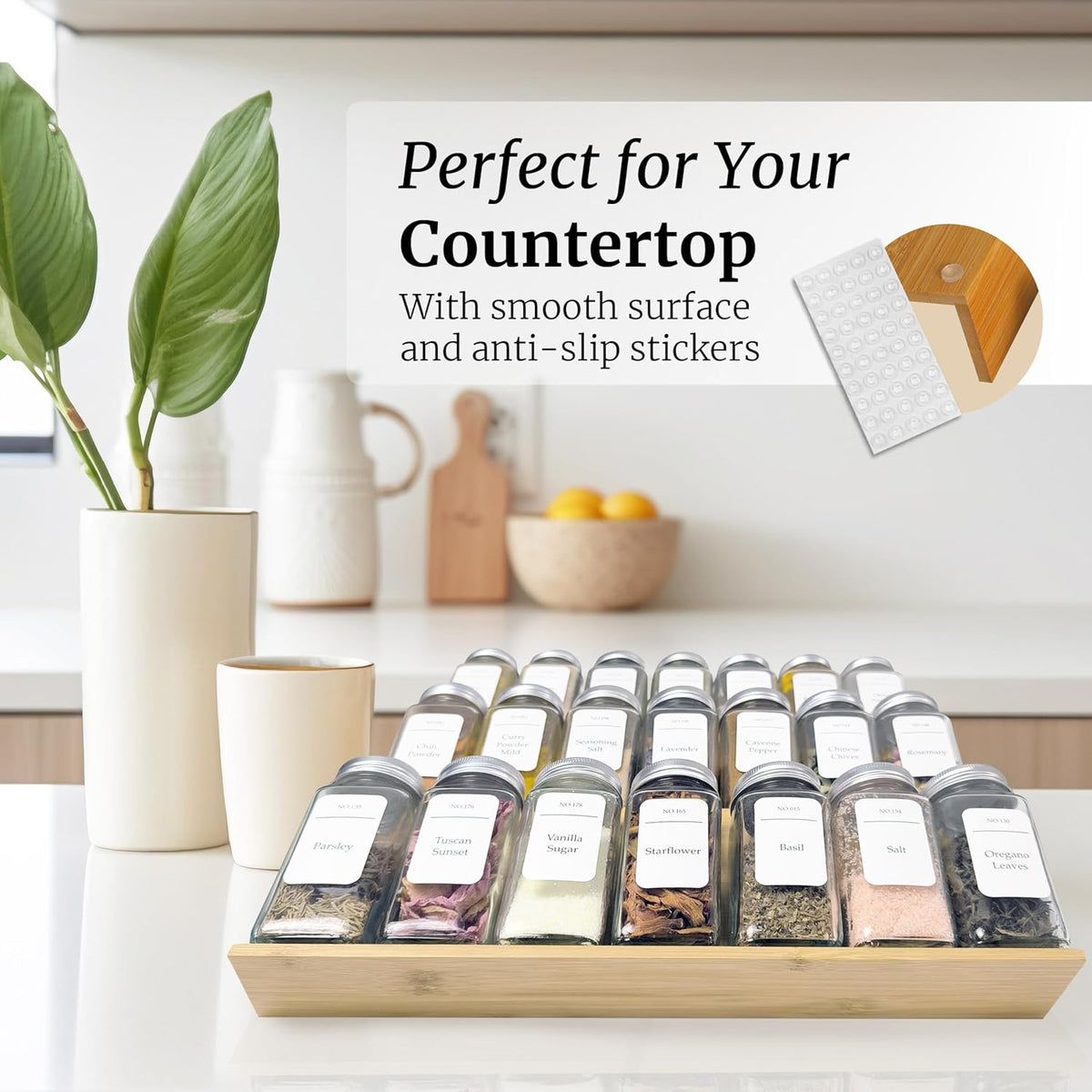 Spice Drawer Organizer with Jars and Labels, Bamboo Spice Rack For Drawer, Spice Organization For Cabinet Drawer, Spice Organizer For Drawer, Bamboo Drawer Organizer, Spice Organization For Drawer