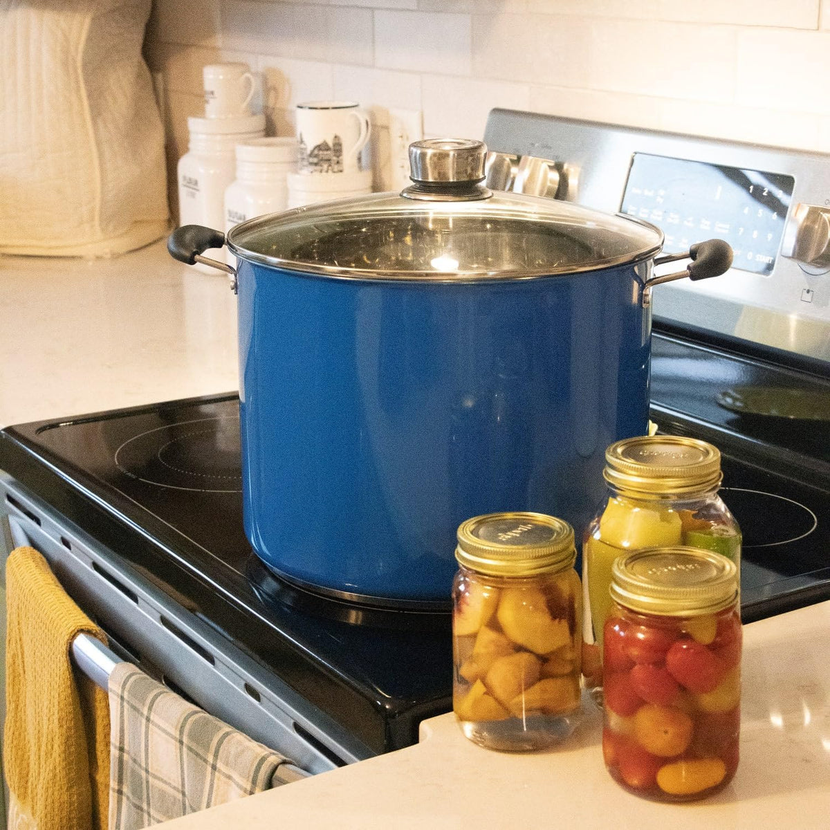 Lehman's 21.5-Quart Water Bath Canner with Pressure Gauge, Durable Stainless Steel Stockpot for Home Canning and Preserving, Blue