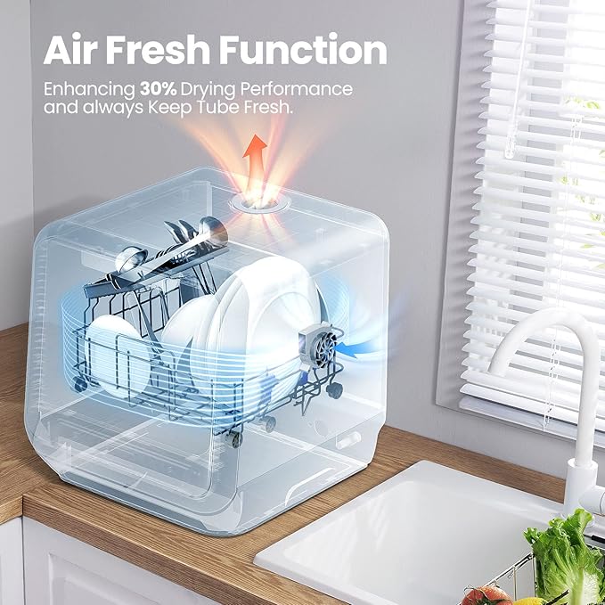 COMFEE' Portable Mini Dishwasher Countertop with 5L Built-in Water Tank for Apartments& RVs, No Hookup Needed, 6 Programs, 360° Dual Spray, 162℉ High-Temp& Air-Dry Function