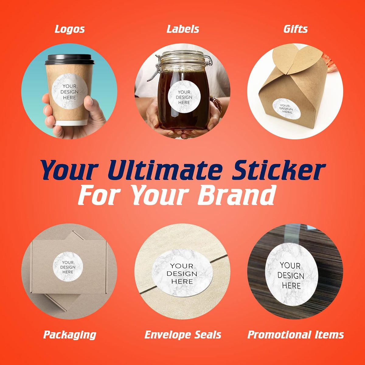 100 Custom Vinyl Stickers - Upload Your own Image, Text, Design, Logo - Personalized Logo Labels for Handmade, Packaging, Bottle, Jars, Candle, Brand Stickers (Silver Marble, 3x3)