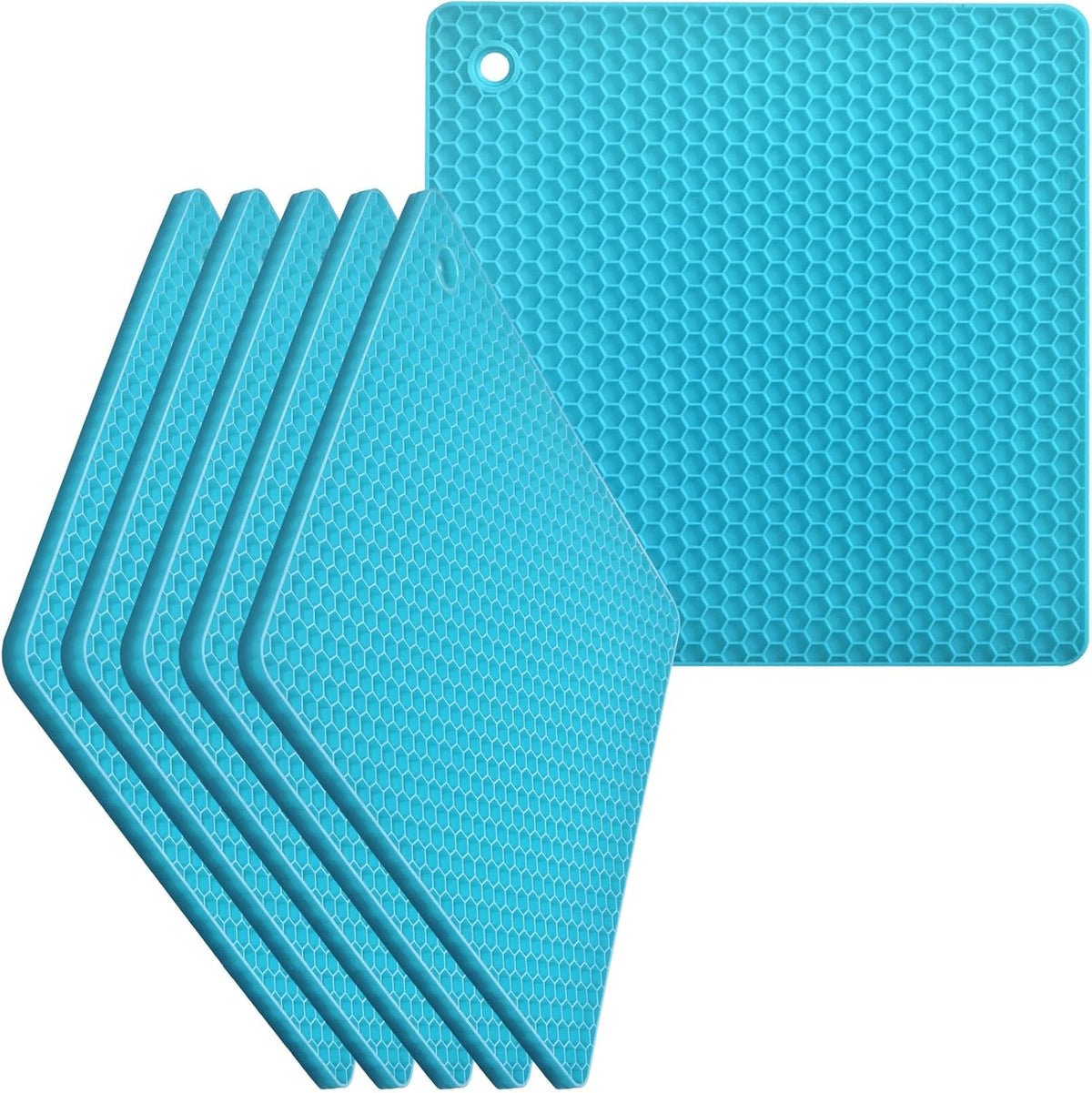 homEdge Silicone Square Trivets Mat, 6 Packs Multipurpose Non Slip Heat Resistant Pot Holder-Blue