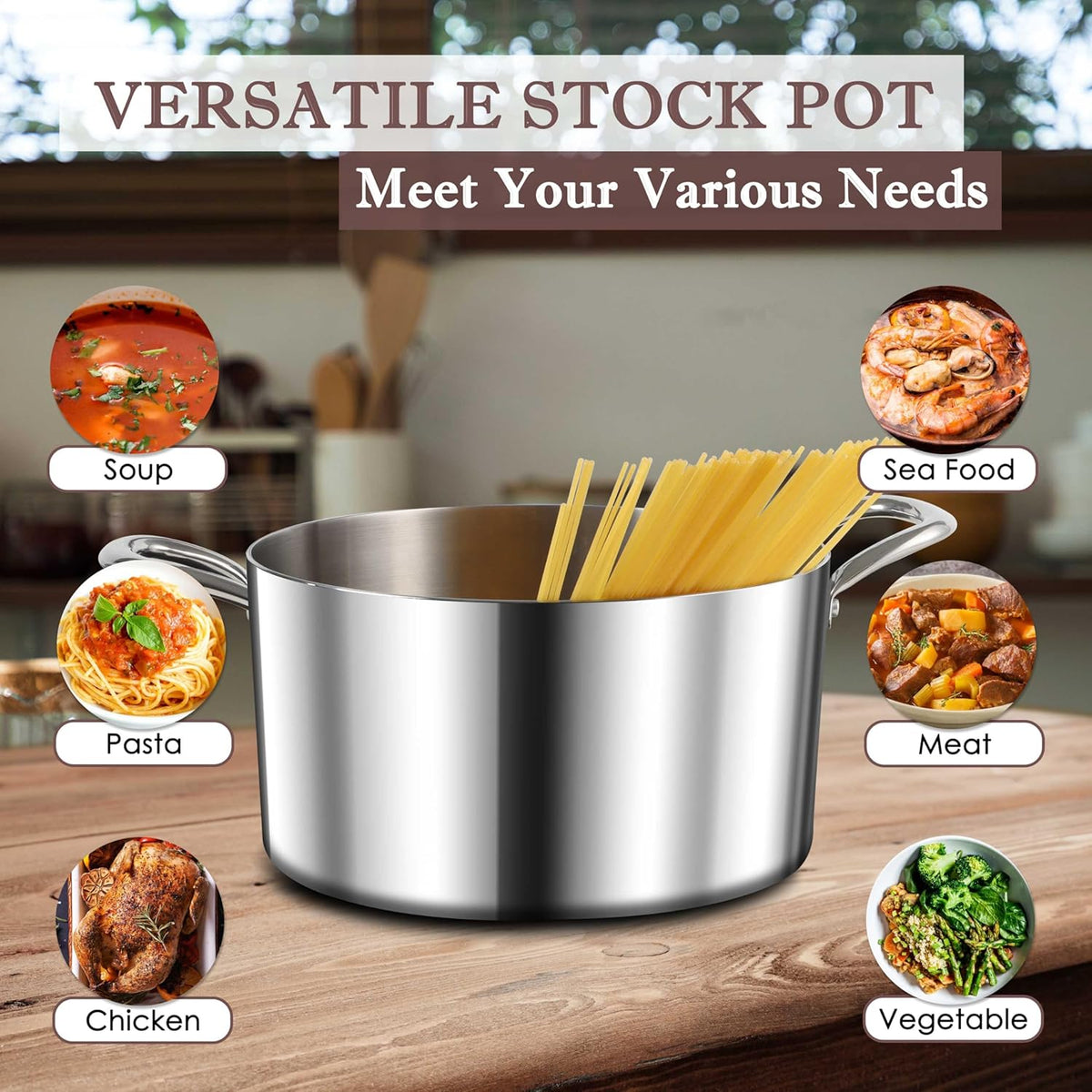 Herogo 6 Quart Stock Pot, 18/10 Stainless Steel Pasta Stockpot with Lid, 6 QT Cooking Pot with Handles, Tri-Ply Stockpot for Induction Gas Electric Stove, Dishwasher Safe