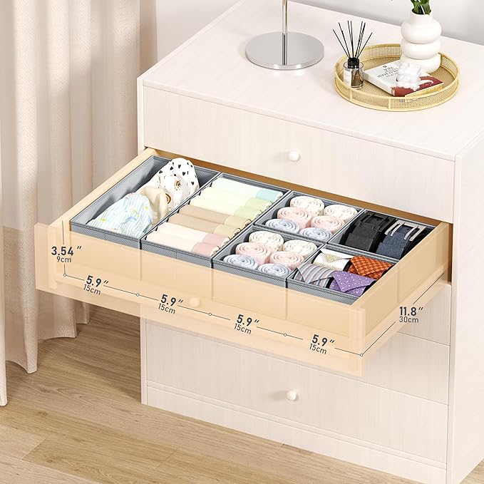 DIMJ Drawer Organizer Clothes - 18 Pack Closet Drawer Organizer Bins for Baby Clothes Storage, Fabric Dresser Organizer for Nursery Bedroom, Foldable Small Drawer Dividers for Underwear Socks