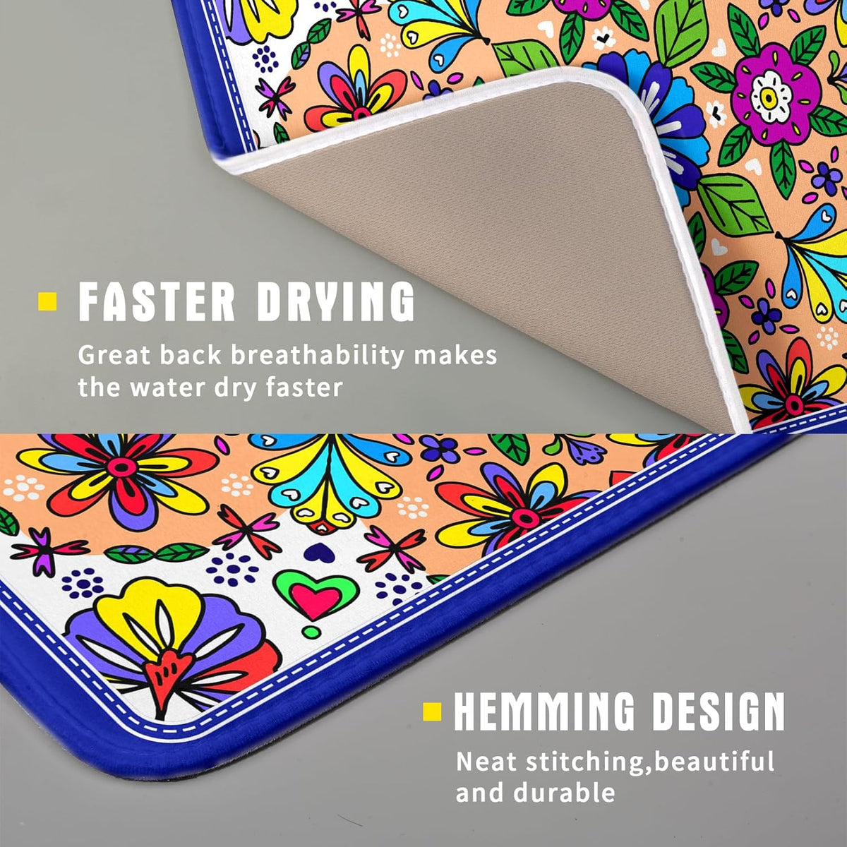 Mexican Talavera Dish Drying Mat Navy Blue Microfiber Dish Drain Pad for Kitchen Decor
