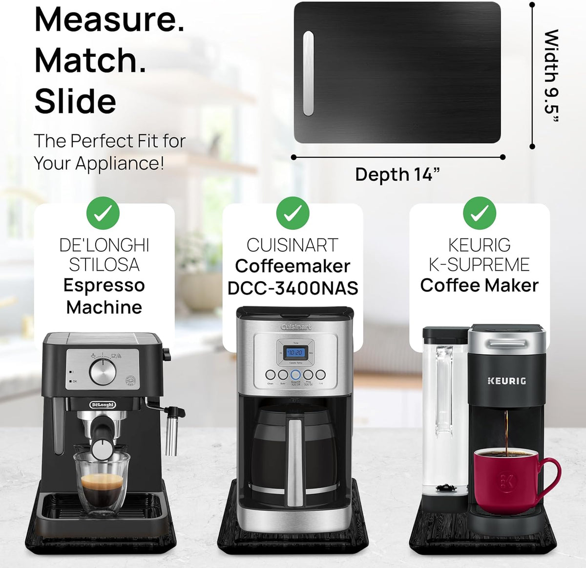 Ibyx Elegant Sliding Tray for Your Coffee Maker & Heavy Kitchen Appliances - Sturdy, Slides Easily from Under The Cabinet (Black, 9.5”W x 14”D)