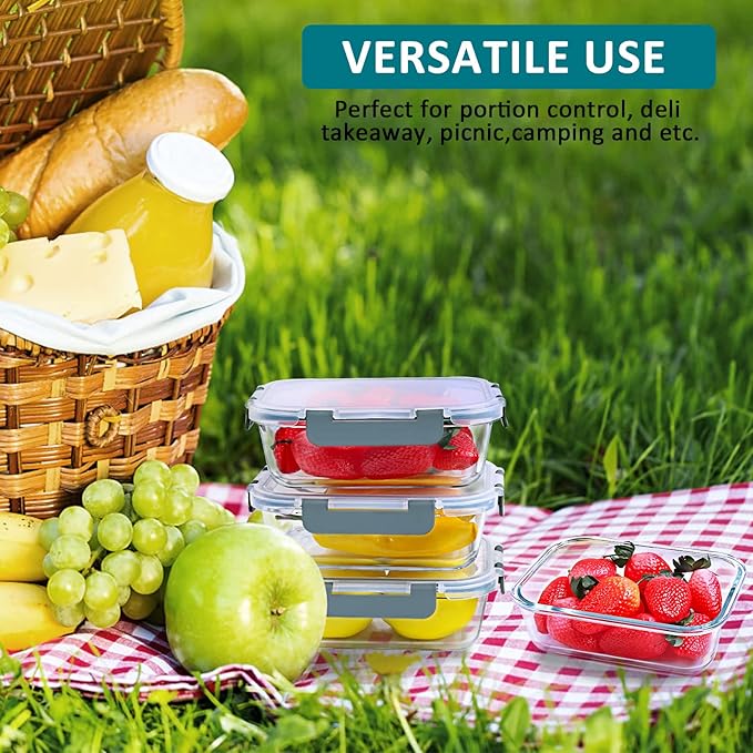 [5-Packs, 30 Oz] Glass Meal Prep Containers with Snap Locking Lids Glass Food Containers,Airtight Lunch Container,Microwave, Oven, Freezer and Dishwasher