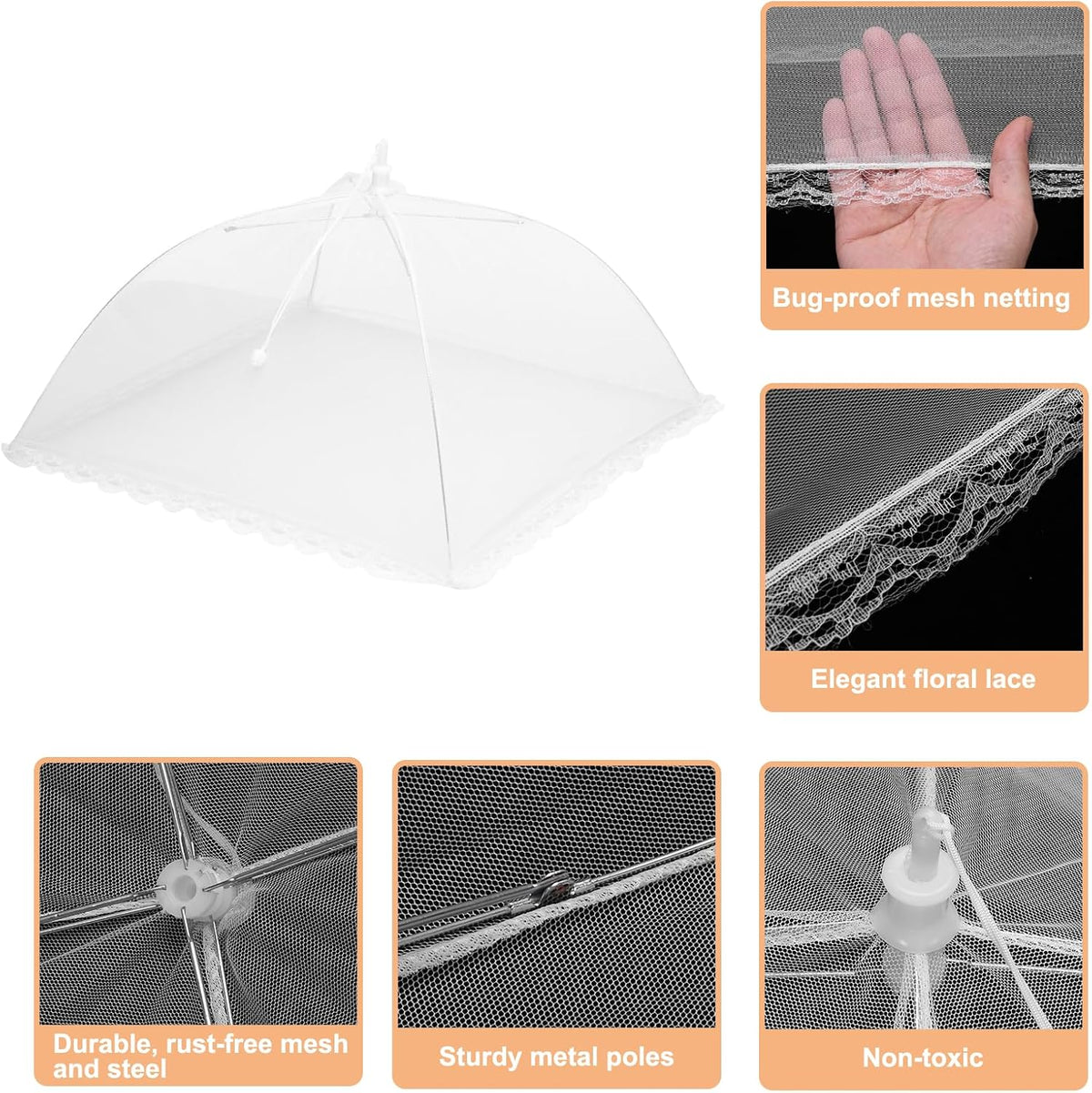 uxcell 3 Pcs Large and Tall Food Covers 15" Mesh Food Covers for Outdoors Collapsible Food Protector Covers Tent for Parties Outdoor Picnics BBQs, White