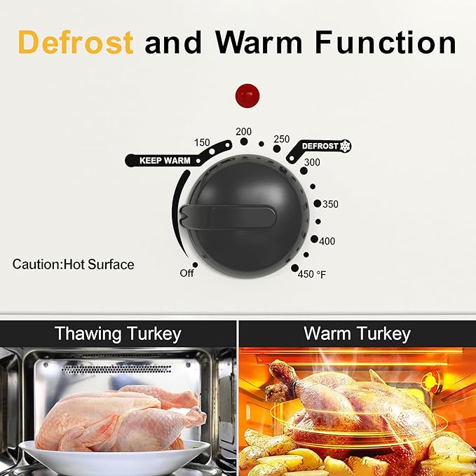 Sunvivi Roaster Oven, Electric Roaster Oven with Viewing Lid, 28lb 24-Quart Turkey Roaster with Unique Defrost/Warm Function, Large Roaster with Removable Pan & Rack, Stainless Steel, White