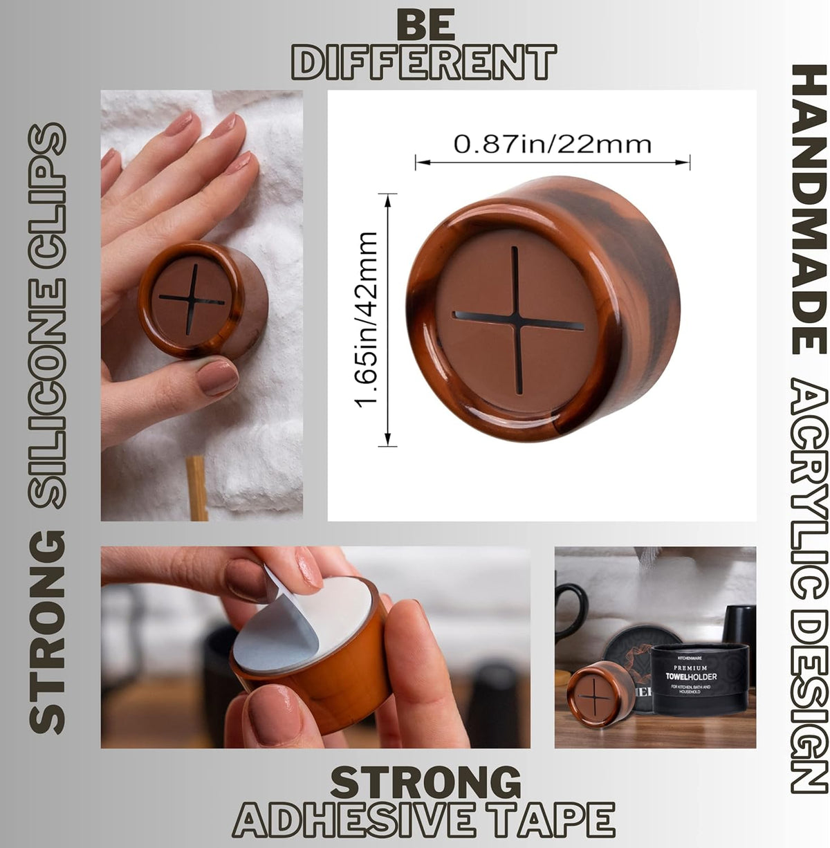 HEFA Towel Holder, 8 Pack, Plastic, Chocolate Brown, Kitchen Organization, Wall Mount, Towel Hook, Storage Hook, 2 lbs Weight Capacity