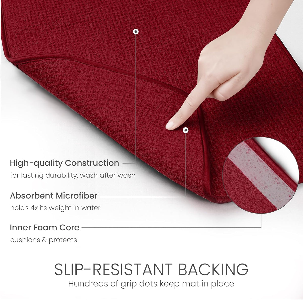 Bellemain XXL Dish Mat 24" x 17" ( LARGEST MAT ) Microfiber Dish Drying Mat , Super absorbent ( Red )