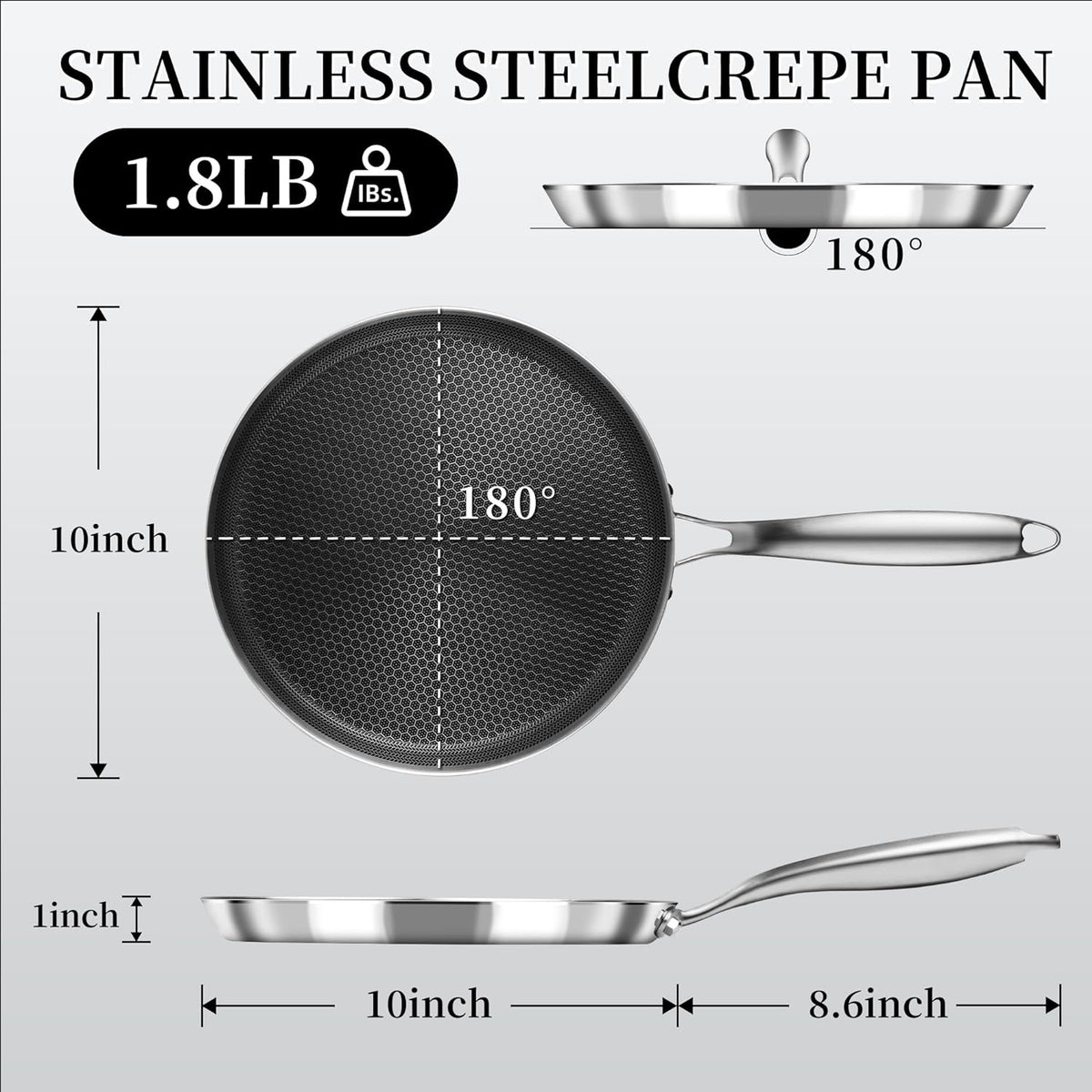 Nonstick Crepe Pan 10 inch Stainless Steel Crepe Pan Honeycomb Coating Flat Skillet Tawa Dosa Tortilla Pan,Omelet Pan with All Stove Tops Available, Induction Compatible
