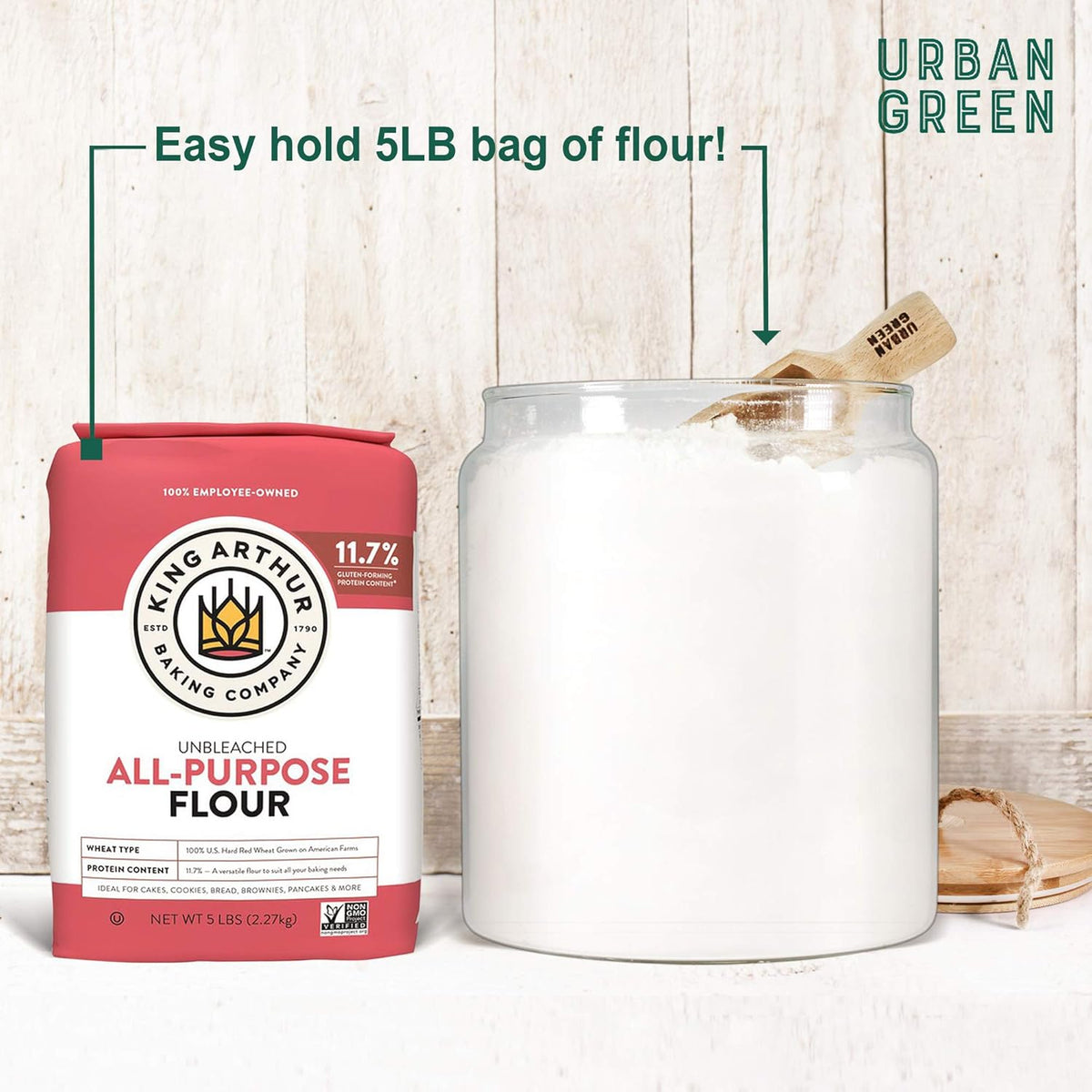 Urban Green Glass Jars with Airtight Lids, Airtight Glass Canisters with Locking Lids, (Bamboo-1Gal)