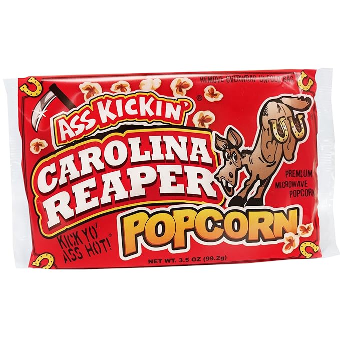 ASS KICKIN’ Carolina Reaper Pepper Microwave Popcorn – 6 Pack - Ultimate Spicy Gourmet Gift Popcorn - Makes a Great Movie Theater Popcorn or Snack Food - Try if you dare!