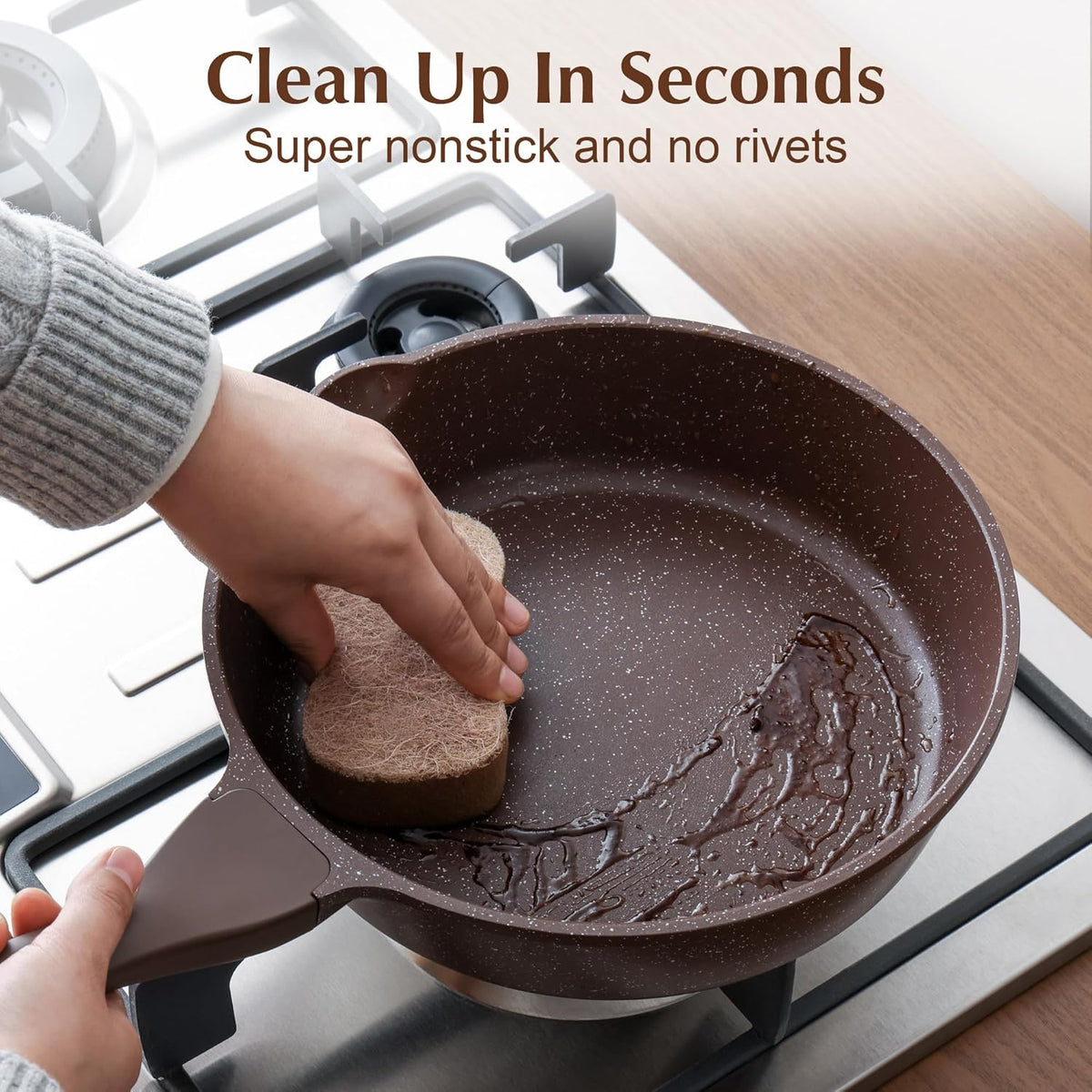 SENSARTE Nonstick Deep Frying Pan Skillet, 10-inch Saute Pan with Lid, Stay-Cool Handle, Cooking Pan, Healthy Stone Cookware Induction Compatible