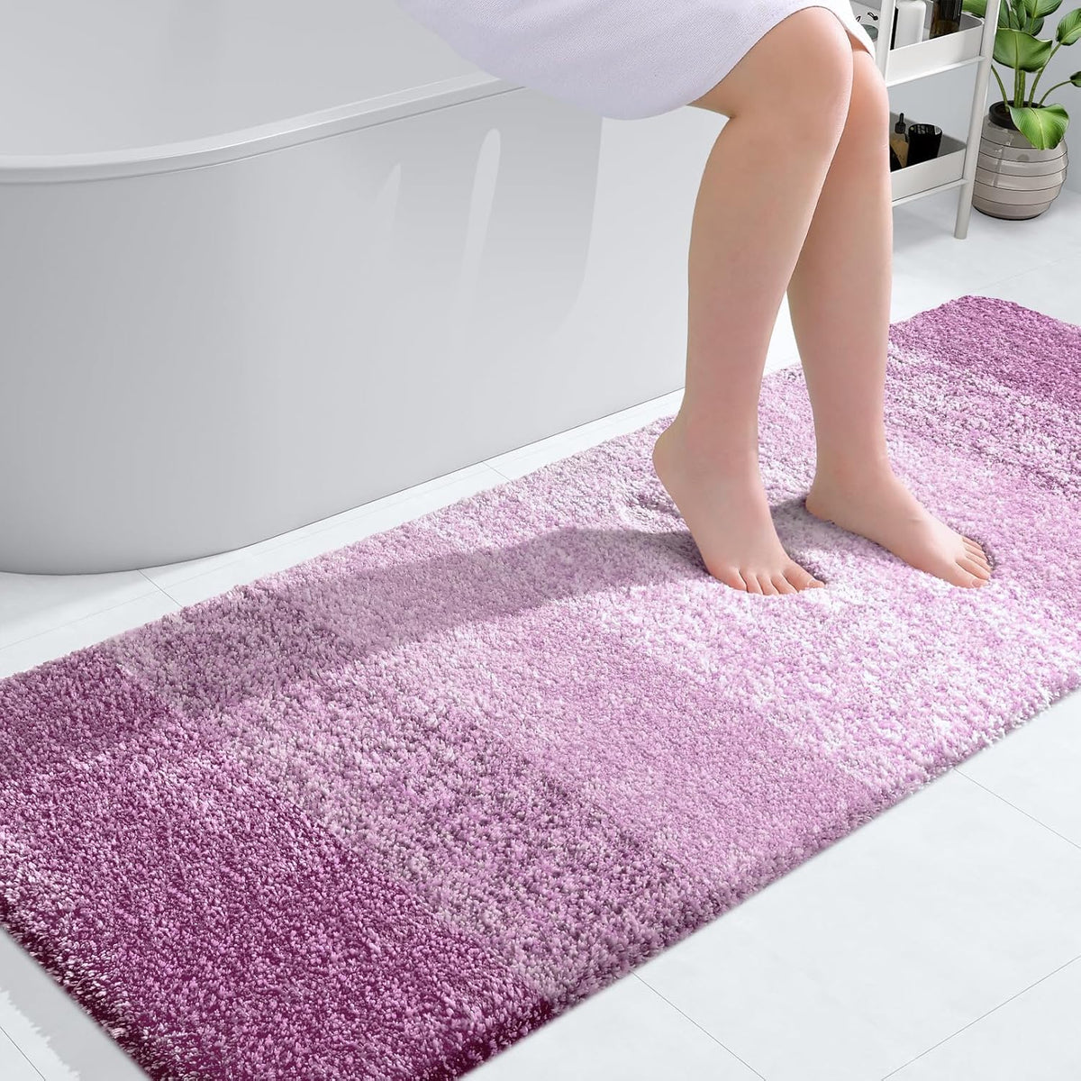 OLANLY Bathroom Runner Rugs 59x24, Extra Soft Absorbent Microfiber Bath Rugs, Rubber Backing, Quick Dry, Washable Bath Mats for Bathroom Floor, Tub and Shower, Home Decor Accessories, Pinkish-Purple