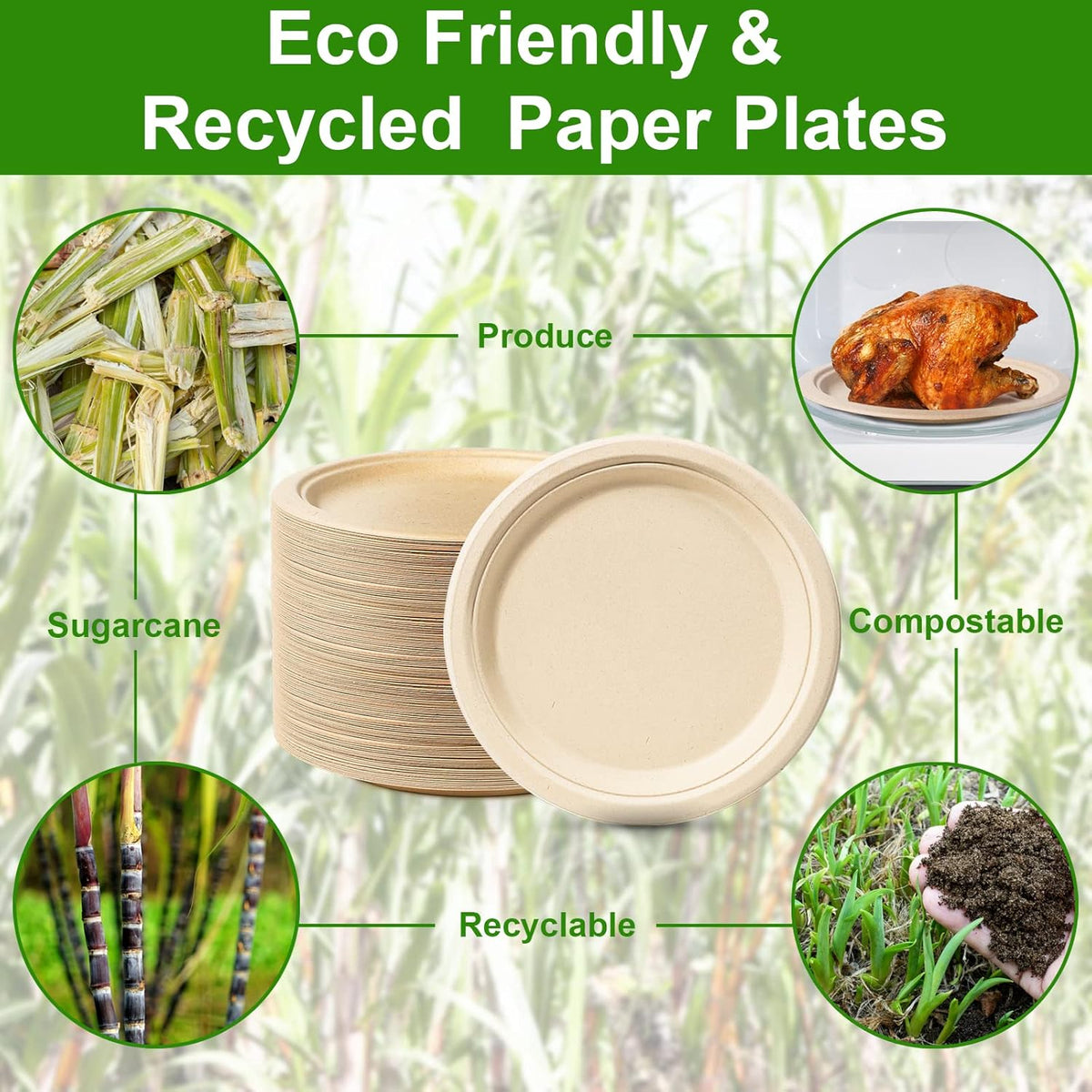 Paper Plates 9 inch, 150 Pack Compostable Paper Plates, Eco Friendly Disposable Plates, Brown Paper Plates Heavy Duty, Sturdy Paper Plates for Everyday, Biodegradable Plates