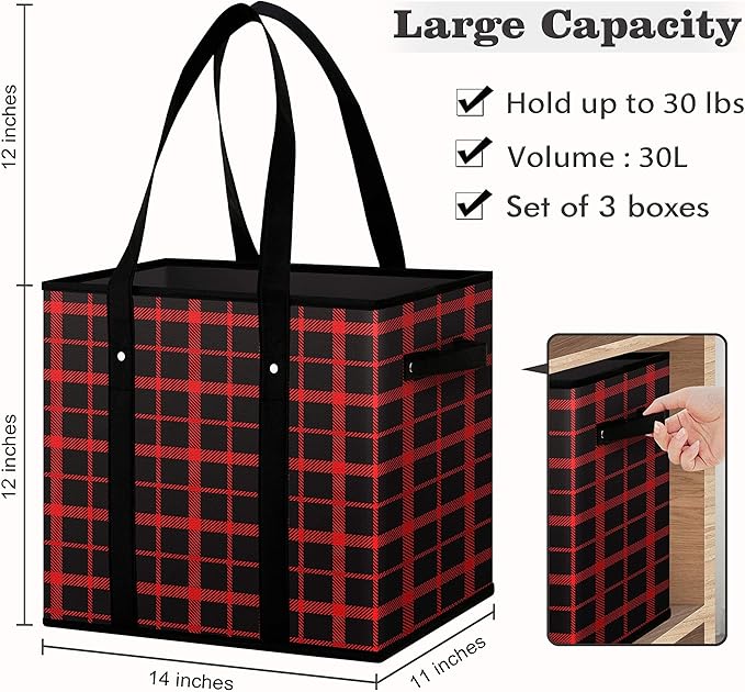 WISELIFE Reusable Grocery Bags 3 Pack,Large Grocery Tote Bag Water Resistant Shopping Bags Foldable Grocery Bag for Clothes,Shoes and Picnic,Red